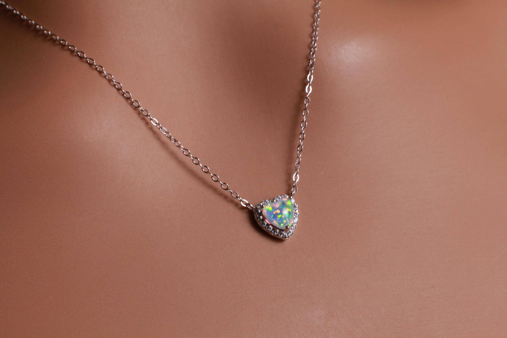Genuine Ethiopian Fire Opal, Welo Opal Heart CZ diamond Pendant Necklace in 925 Sterling Silver, 22K Gold Vermeil Necklace AAA Quality