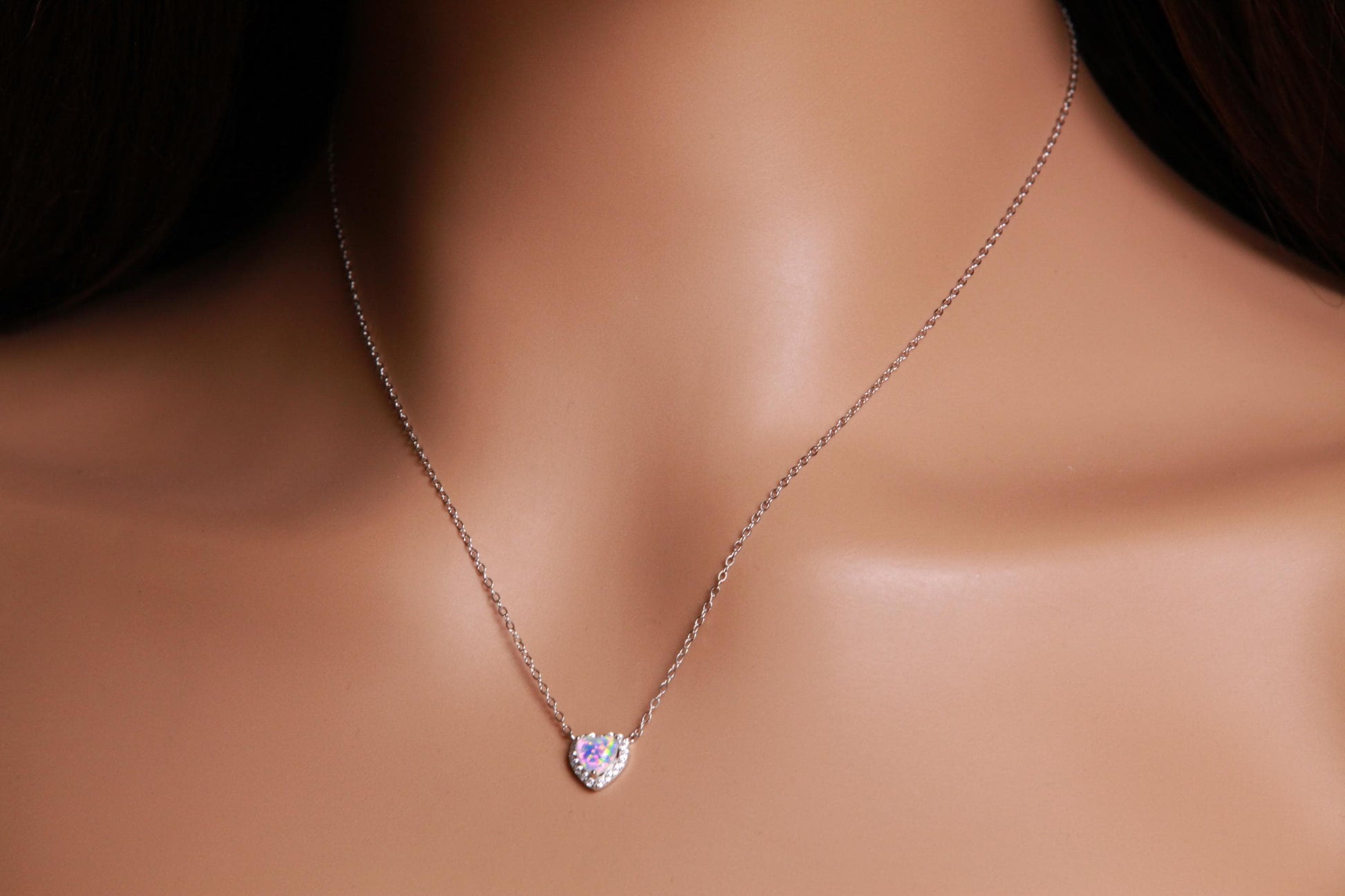 Genuine Ethiopian Fire Opal, Welo Opal Heart CZ diamond Pendant Necklace in 22K Gold Vermeil 925 Sterling Silver Necklace AAA Quality