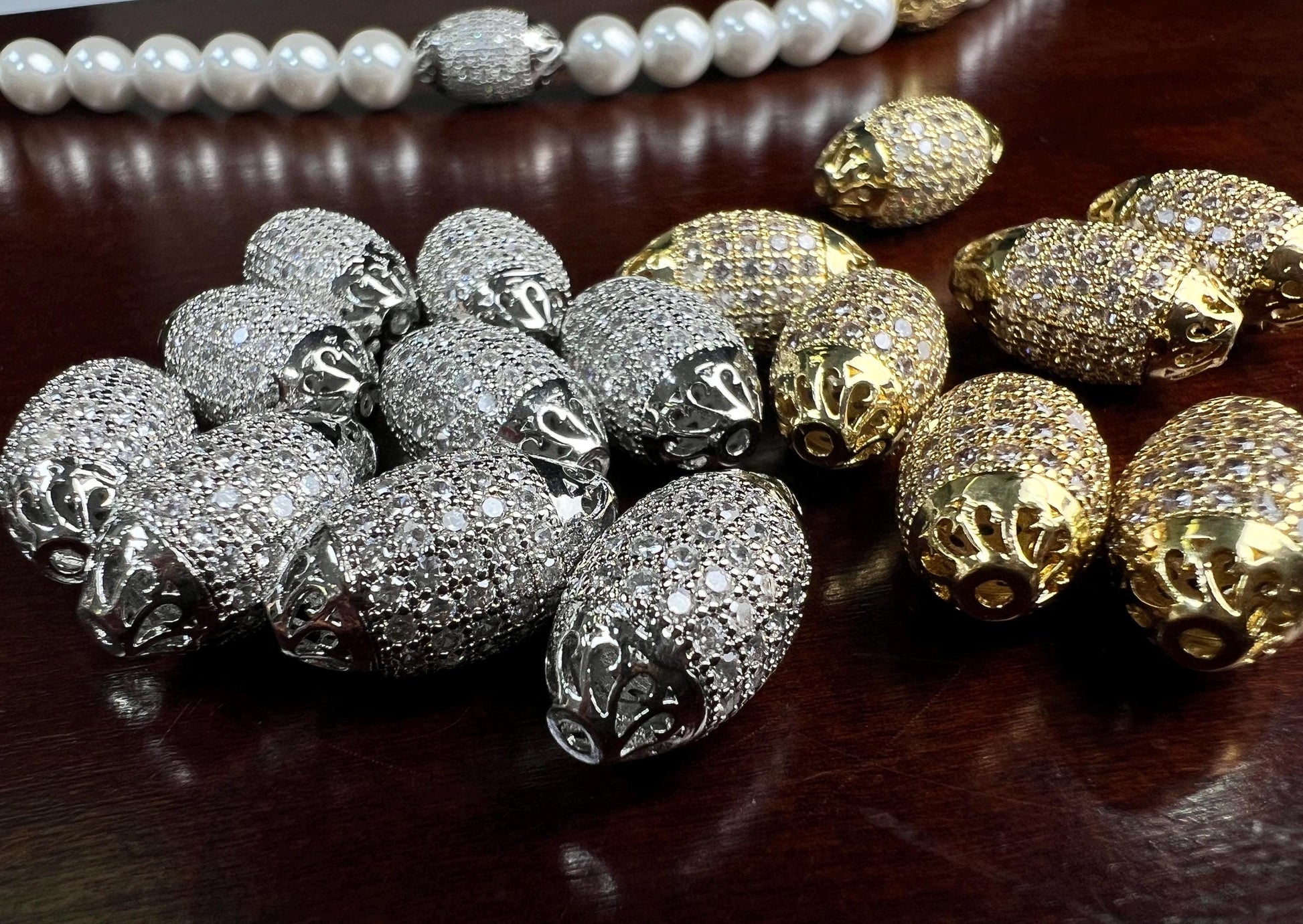 CZ micro pave diamond puff oval drum shape barrel spacer Bead 10x16mm victorian style high quality cubic Zirconia jewelry making charm