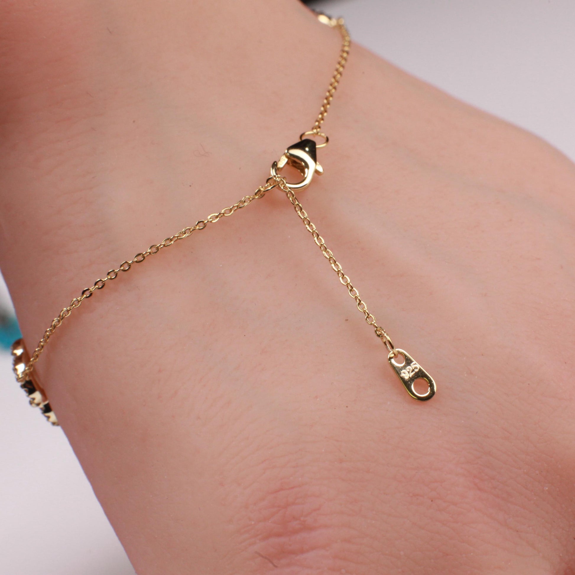 22k Gold Vermeil over 925 Sterling Silver Mother of Pearl Flower Charm CZ Adjustable 7”to 8.25" Gold Bracelet