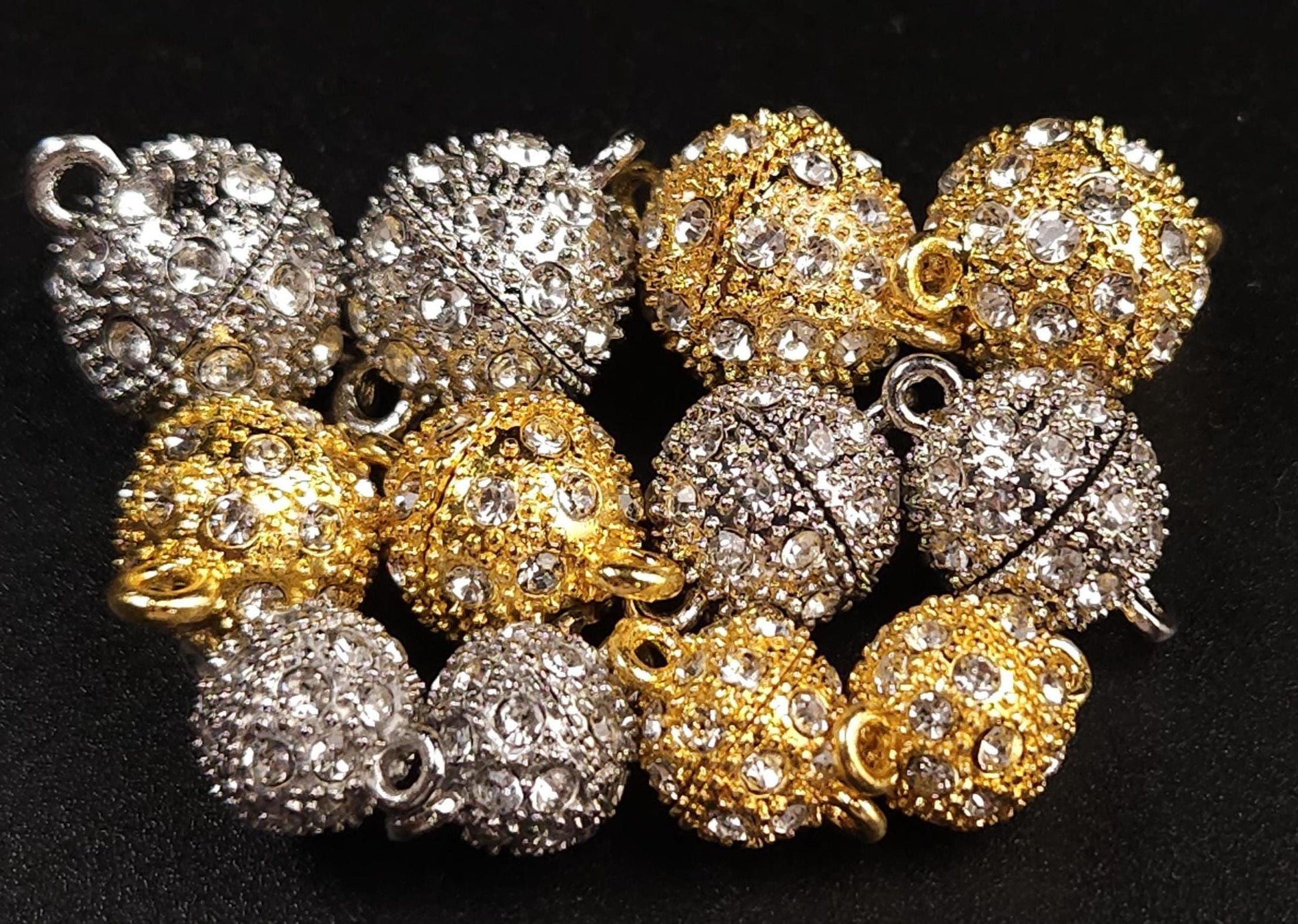 4 sets Silver, Gold 10,12,14mm Ball clasp with Rhinestone crystal setting, jewelry making Mag Ball clasp. 4 pcs sets