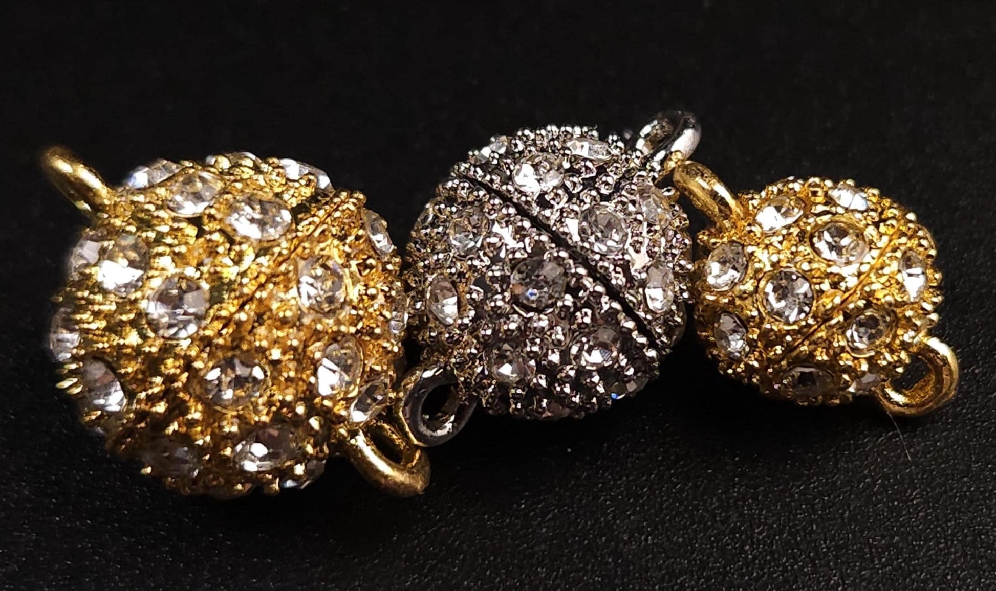 4 sets Silver, Gold 10,12,14mm Ball clasp with Rhinestone crystal setting, jewelry making Mag Ball clasp. 4 pcs sets