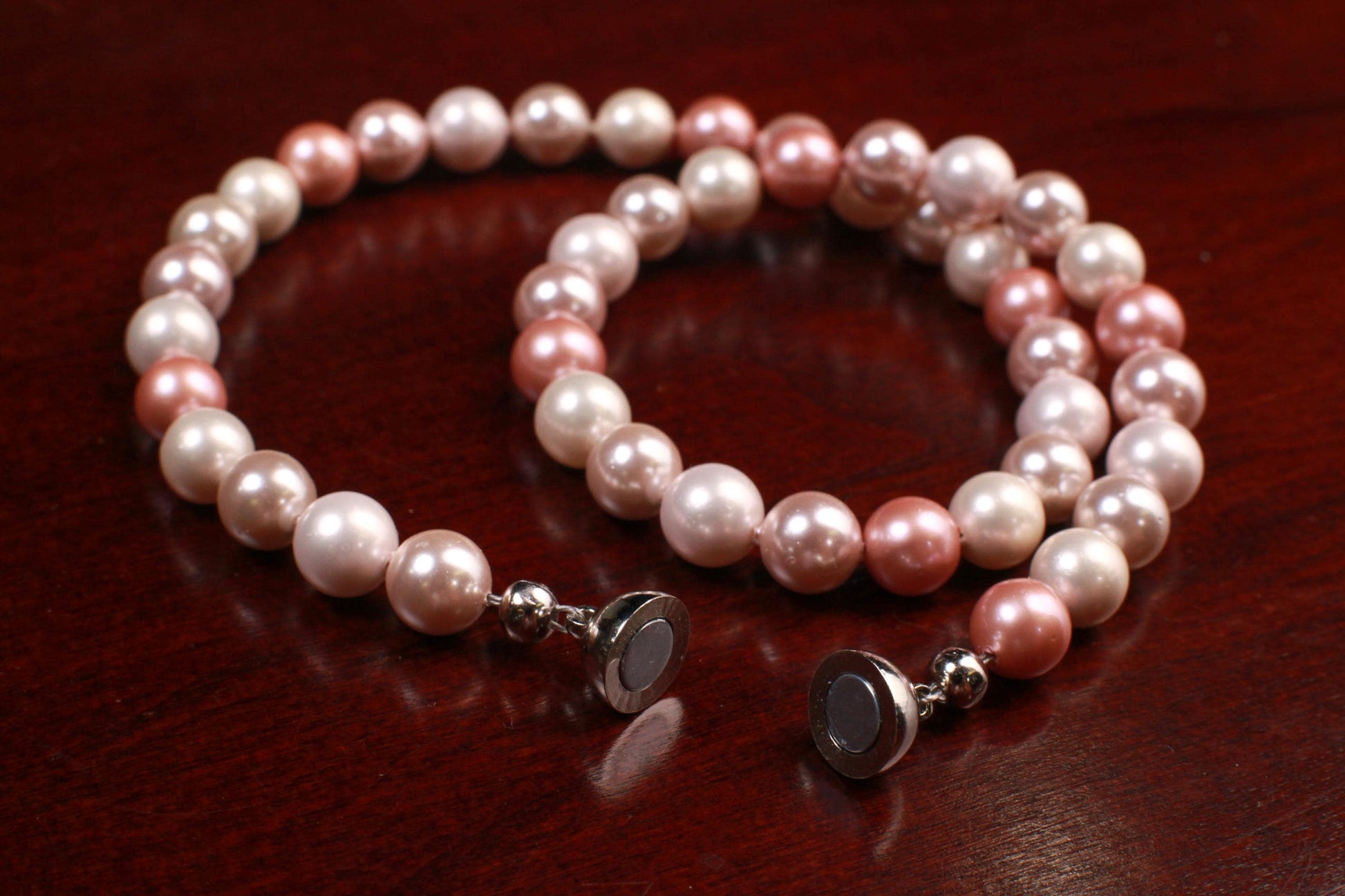 Multi Baby Pink South Seashell Pearl 8mm with Mag ball Clasp, AAA quality high luster, soft pink multi color Necklace, elegant wear gift