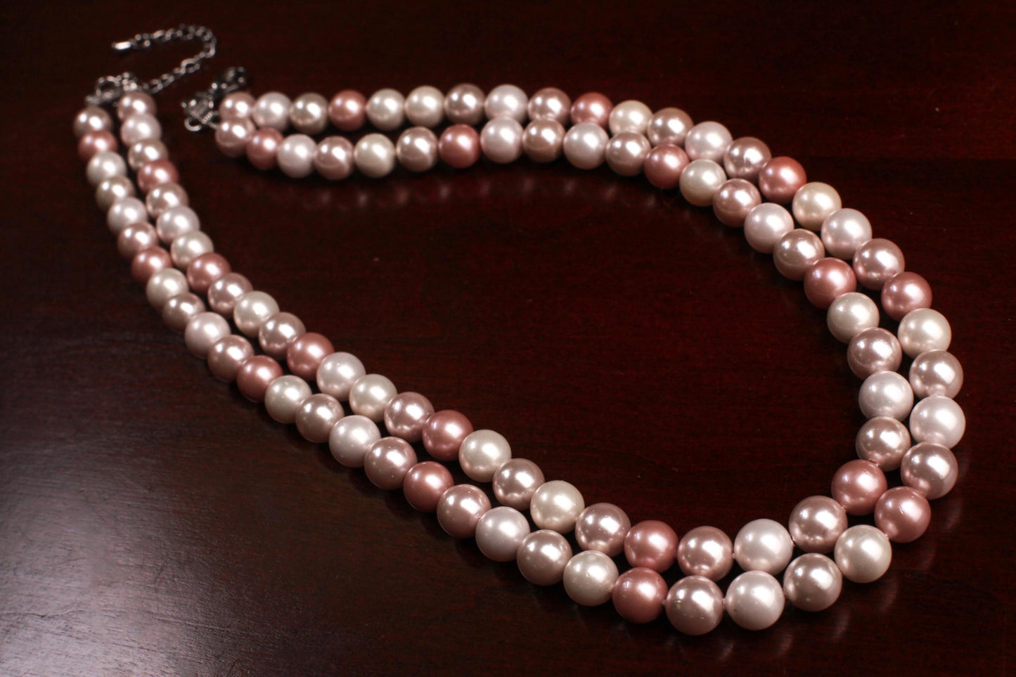 Double layered South Sea Shell Pearl 8mm Multi Baby Pink Necklace with 2" Extender Necklace, CZ Diamond fancy clasp. Gift for Her 16"-40"