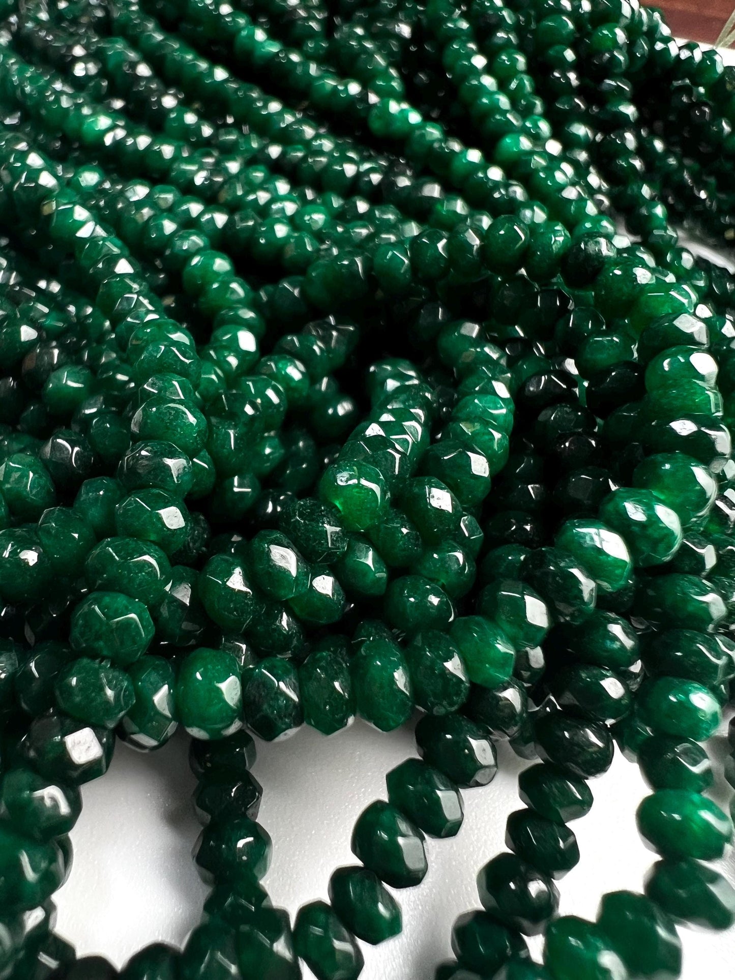 Dark Green jade dark green emerald color 4mm Faceted roundel bead for jewelry making art and craft . 15” full strand