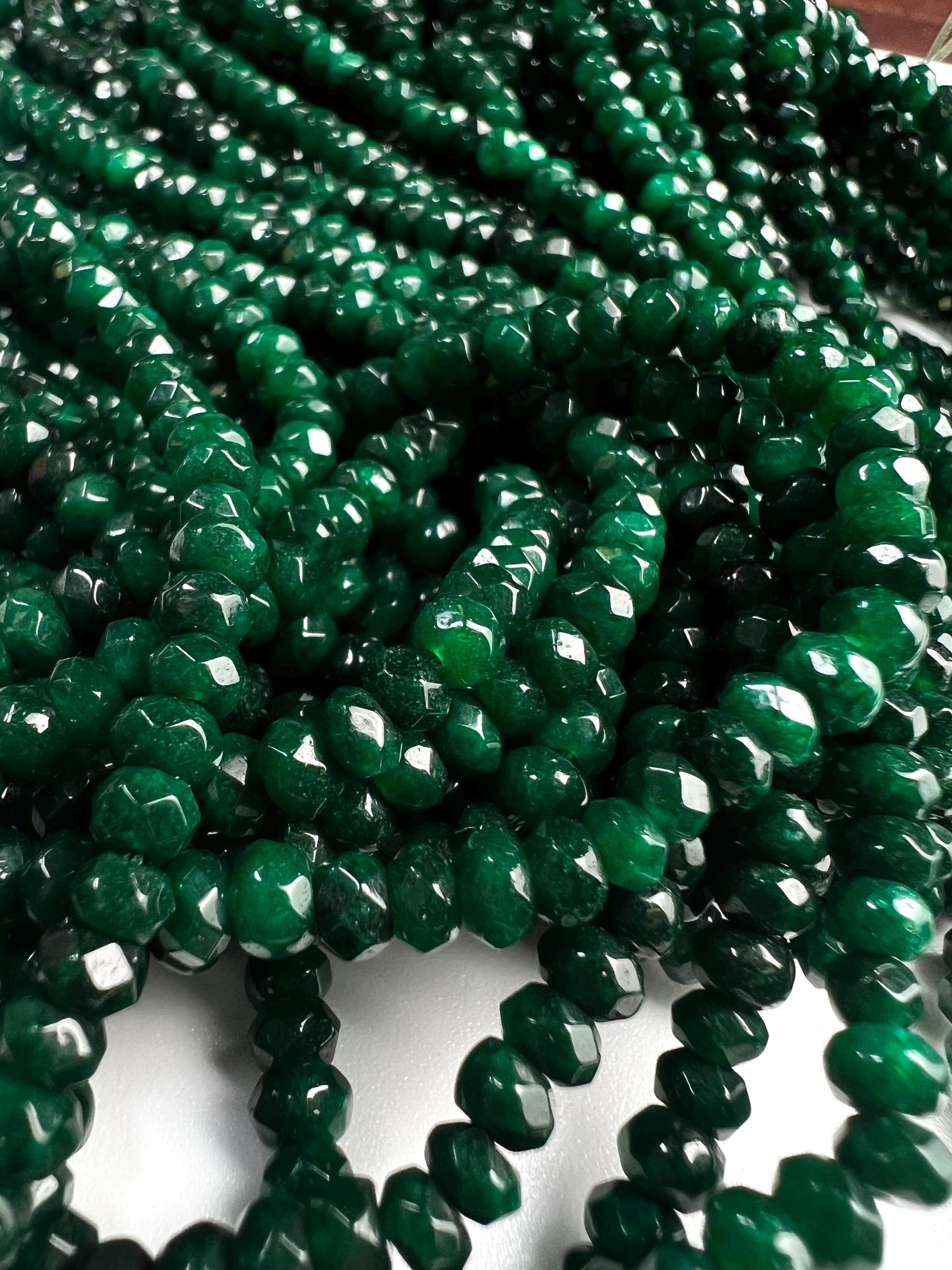 Dark Green jade dark green emerald color 4mm Faceted roundel bead for jewelry making art and craft. 14” full strand