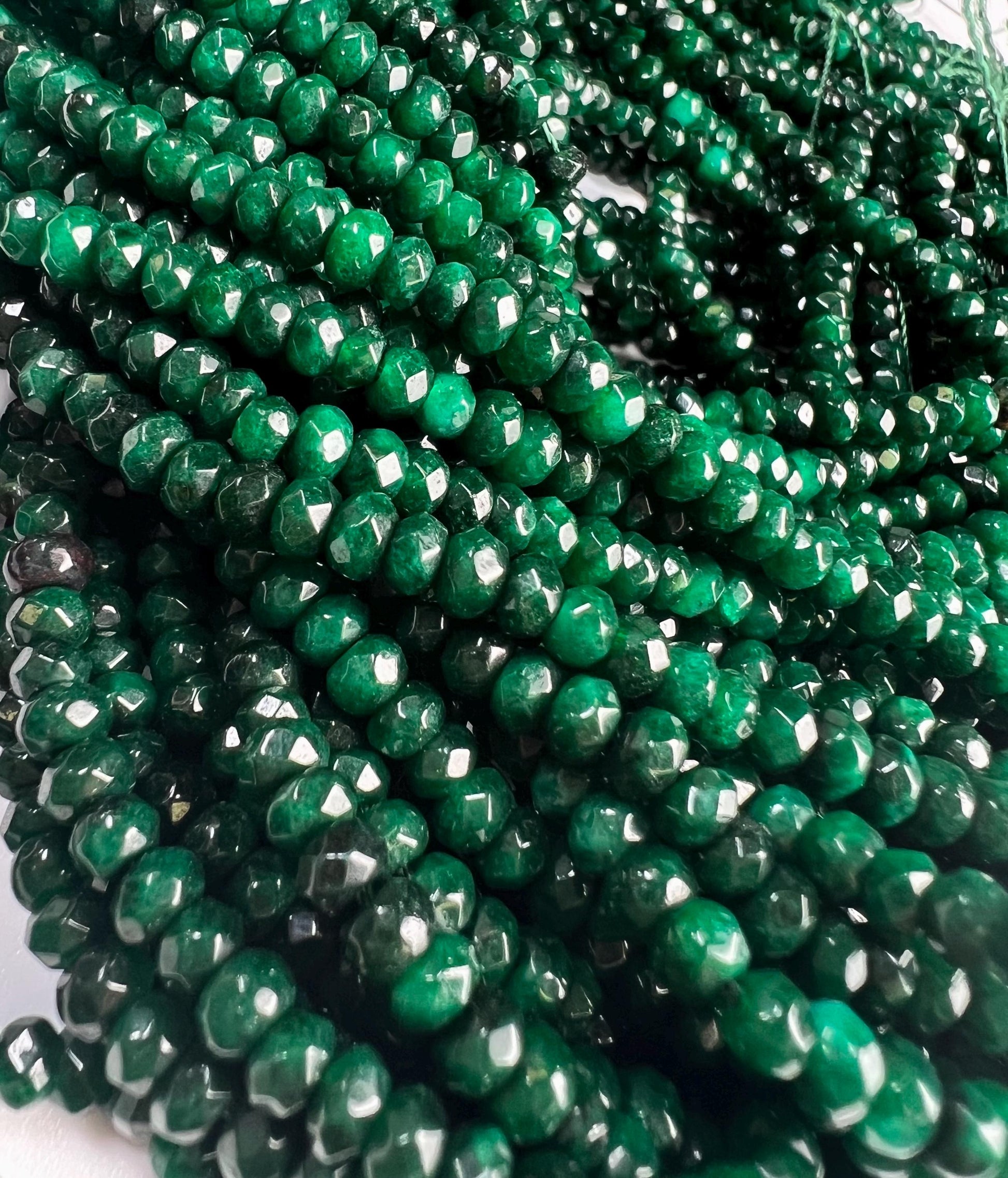 Dark Green jade dark green emerald color 4mm Faceted roundel bead for jewelry making art and craft . 15” full strand