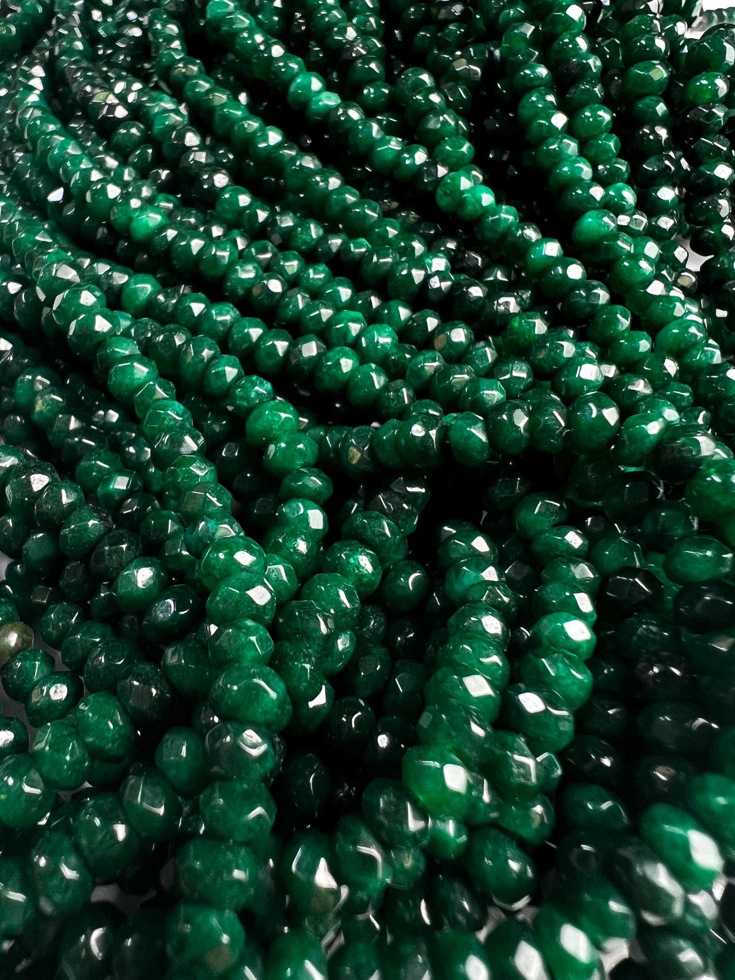 Dark Green jade dark green emerald color 4mm Faceted roundel bead for jewelry making art and craft. 14” full strand