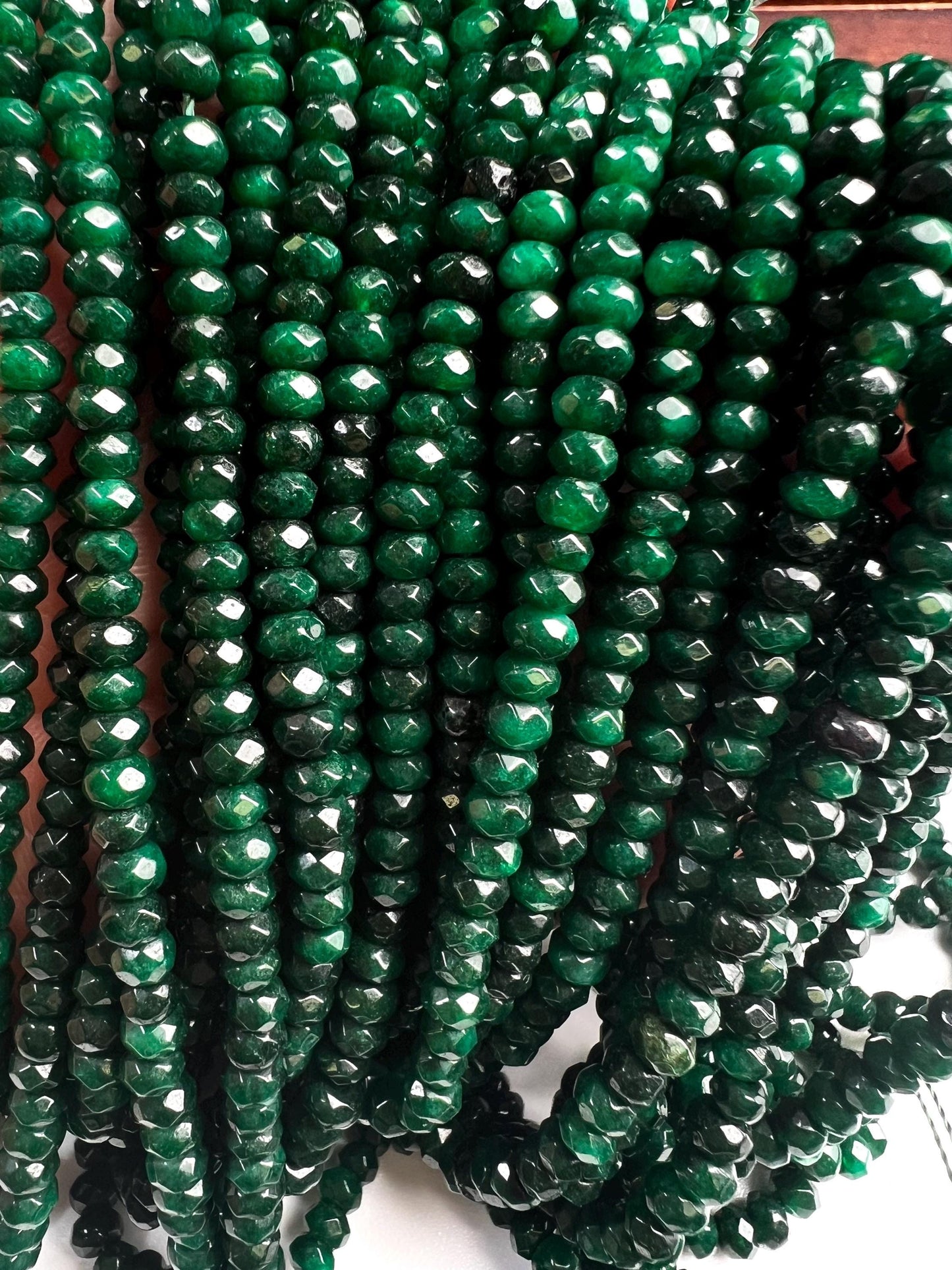 Dark Green jade dark green emerald color 4mm Faceted roundel bead for jewelry making art and craft . 15” full strand