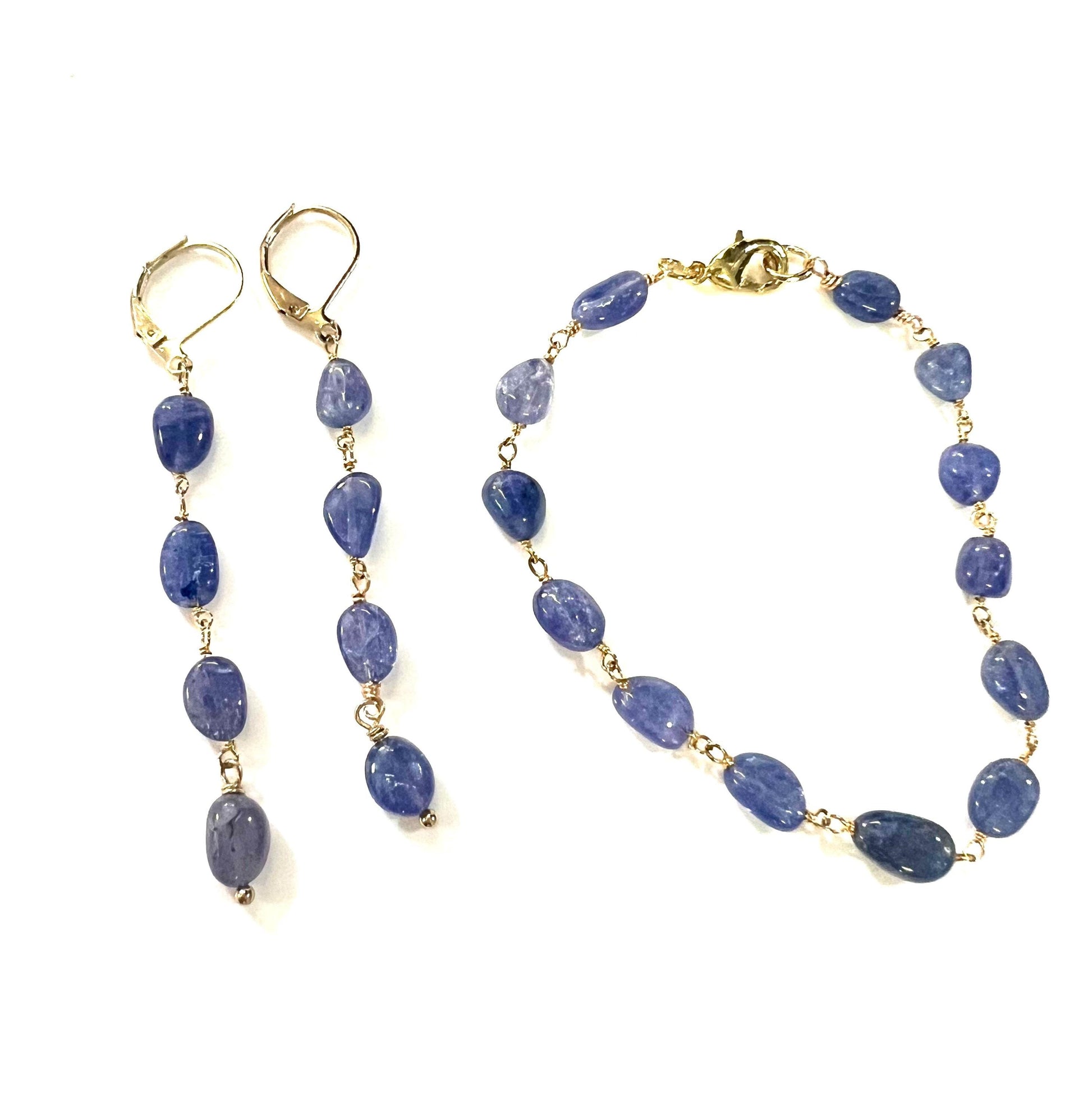 Natural Tanzanite 7-8.5mm oval smooth 18k gold vermeil Wire Wrapped handmade bracelet and earrings Elegant gift
