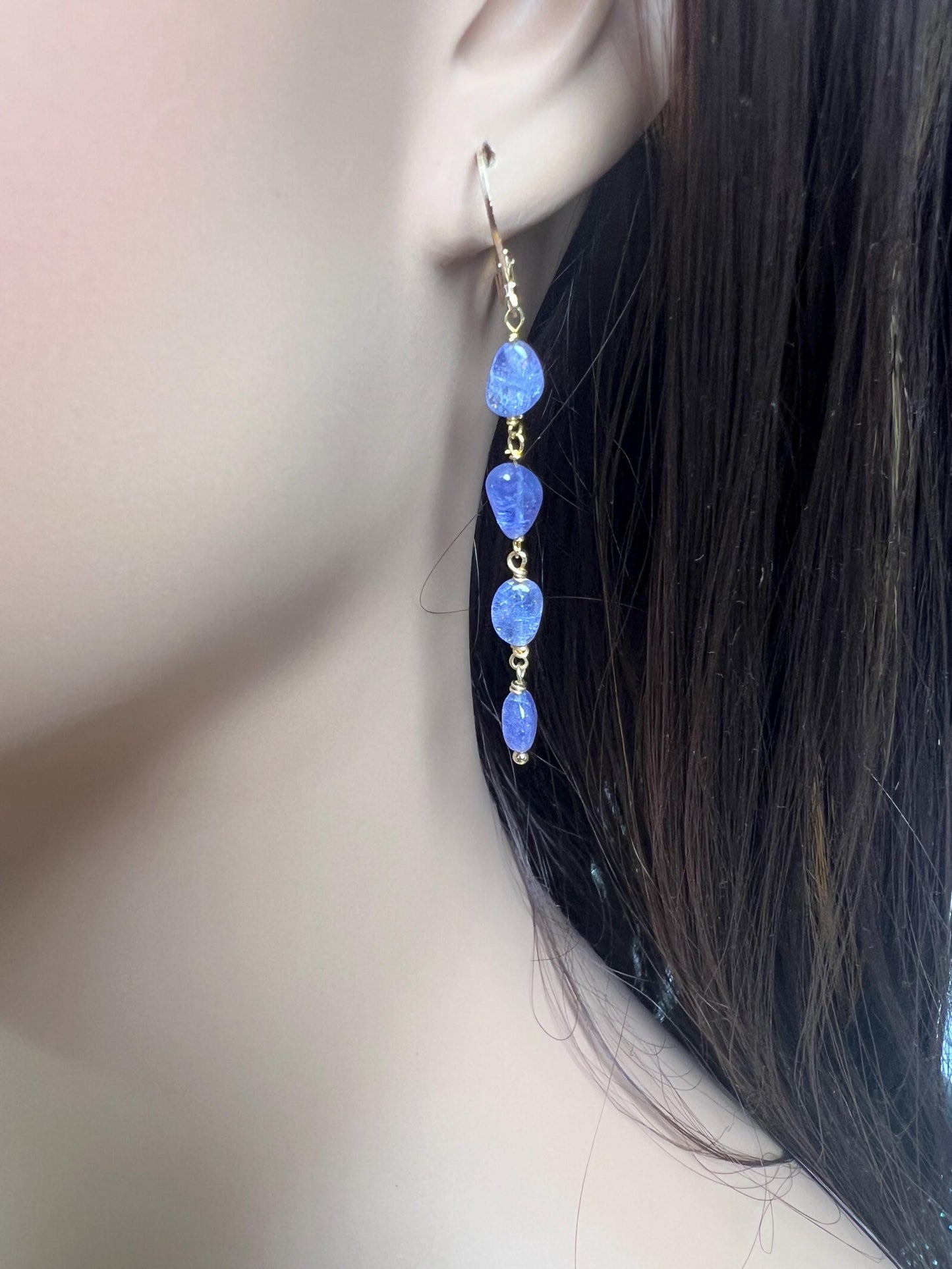 Natural Tanzanite 7-8.5mm oval smooth 18k gold vermeil Wire Wrapped handmade bracelet and earrings Elegant gift