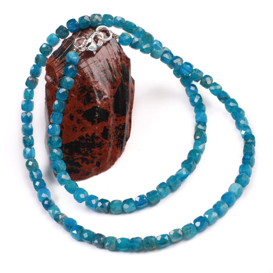 Natural Apatite 4mm Faceted Cube gemstone beaded necklace beautiful aqua neon blue beaded choker or layer necklace