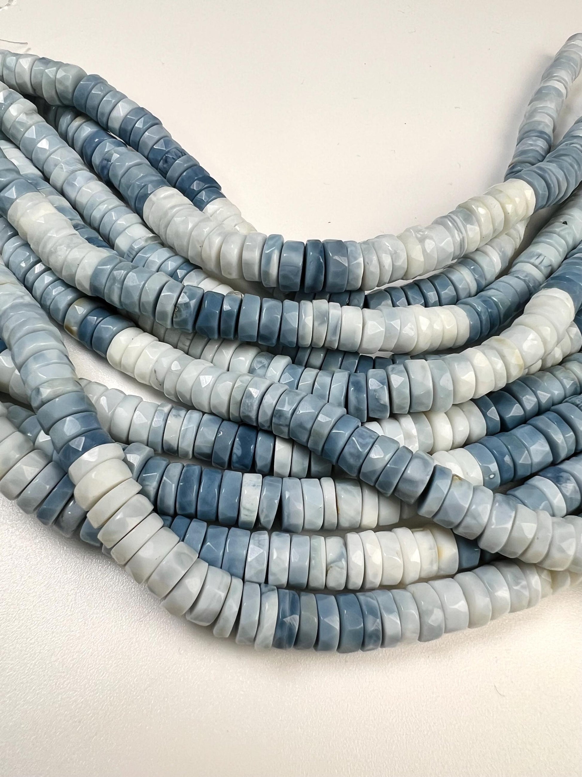 Natural blue opal Boulder blue Andean Opal shaded Faceted Tyre Heishe 7.5-8mm jewelry making beads 8” strand