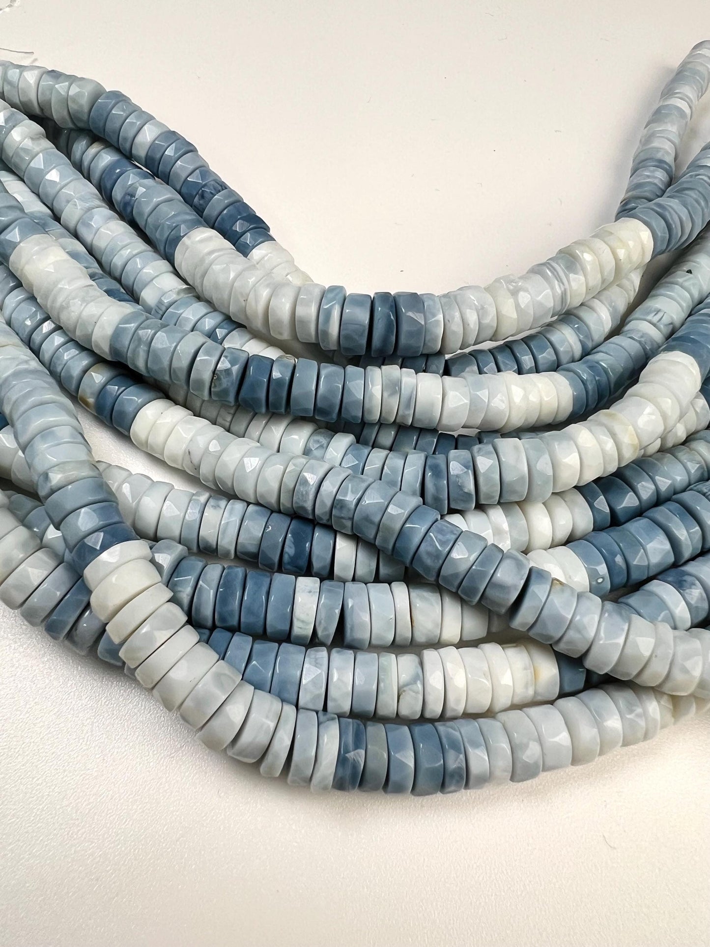 Natural blue opal Boulder blue Andean Opal shaded Faceted Tyre Heishe 6.5-9mm jewelry making beads 7” strand