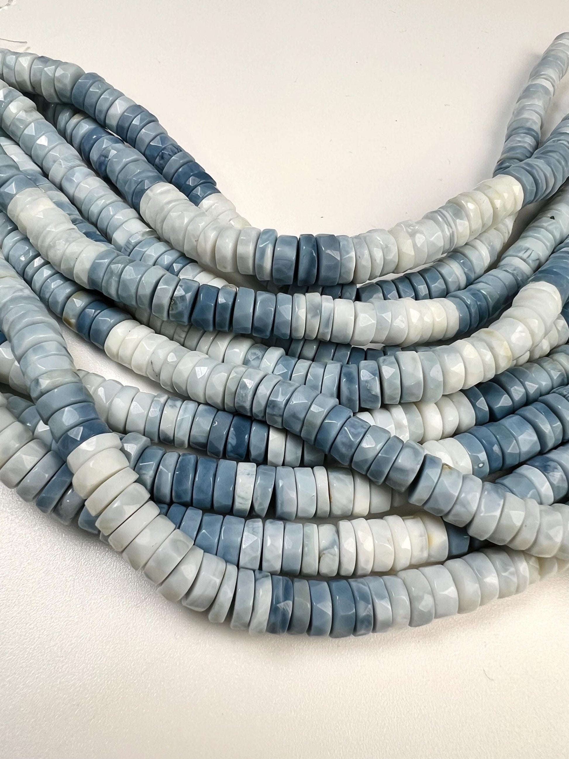 Natural blue opal Boulder blue Andean Opal shaded Faceted Tyre Heishe 6.5-9mm jewelry making beads 7” strand