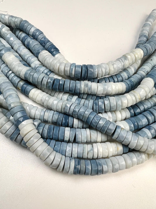 Natural blue opal Boulder blue Andean Opal shaded Faceted Tyre Heishe 6.5-9mm jewelry making beads 7” strand