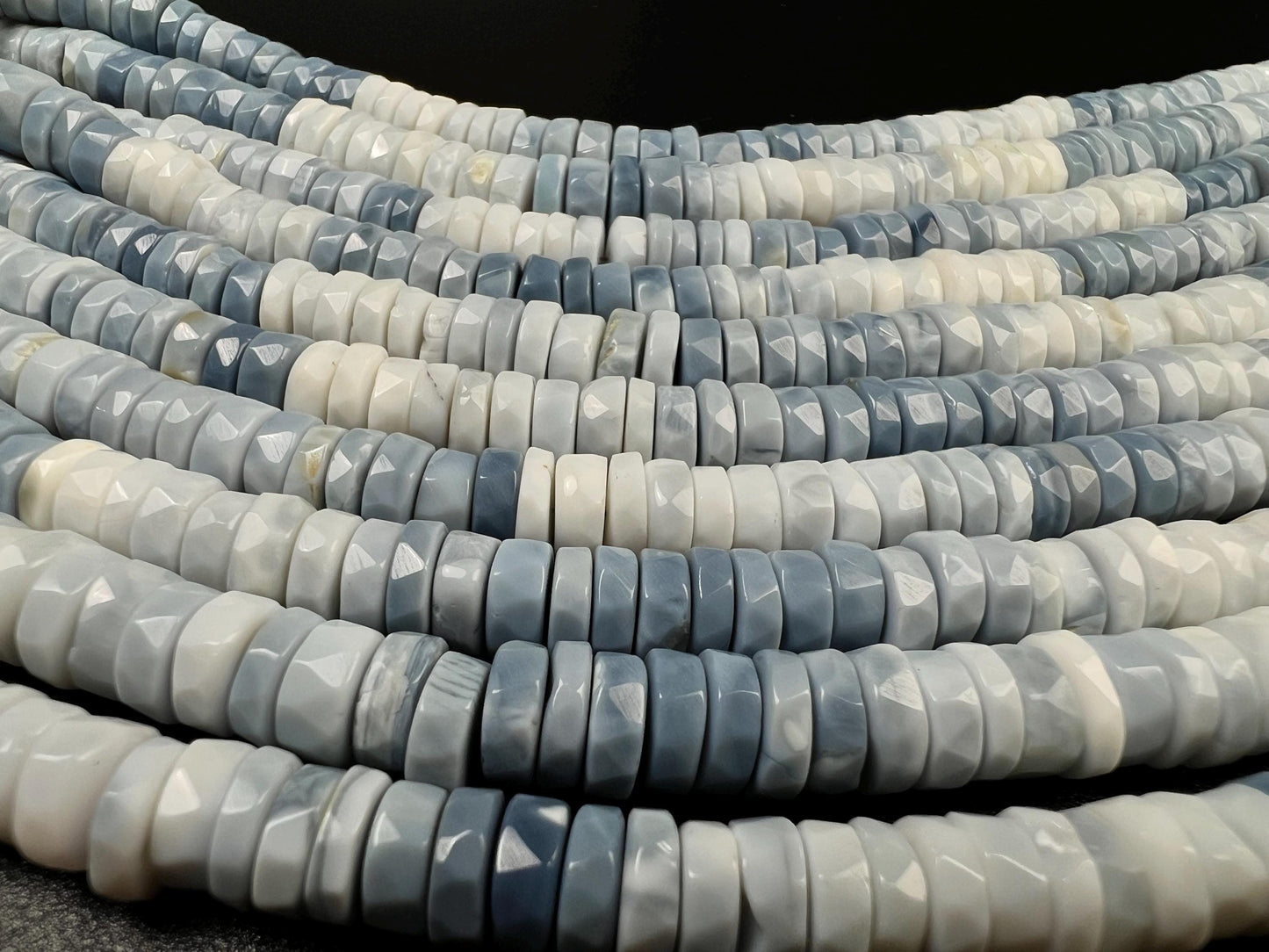 Natural blue opal Boulder blue Andean Opal shaded Faceted Tyre Heishe 7.5-8mm jewelry making beads 8” strand