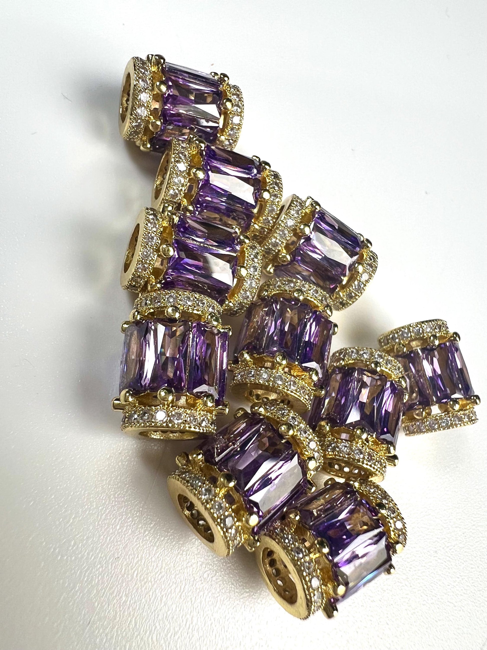 CZ micro pave diamond drum shape Amethyst Bead high quality non Tarnish cubic Zirconia jewelry making charm spacer 1Pc.