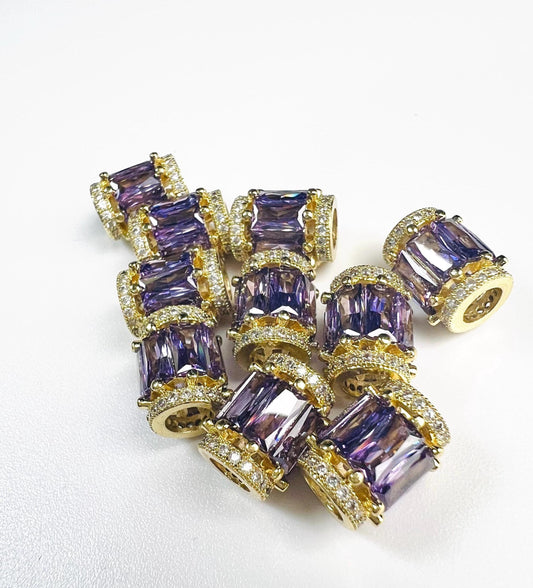 CZ micro pave diamond drum shape Amethyst Bead high quality non Tarnish cubic Zirconia jewelry making charm spacer 1Pc.