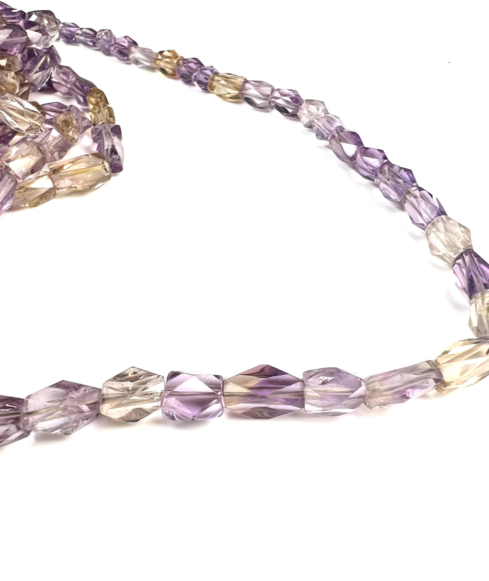 Natural Ametrine Faceted octagon reactangular cube shape 5-7mm Purple Yellow Middle Drilled Beads 6.5” Strand