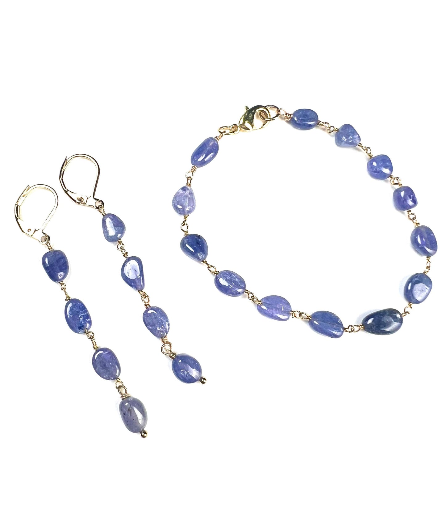 Natural Tanzanite 7-8.5mm oval smooth 18k gold vermeil Wire Wrapped handmade bracelet and earrings Elegant gift