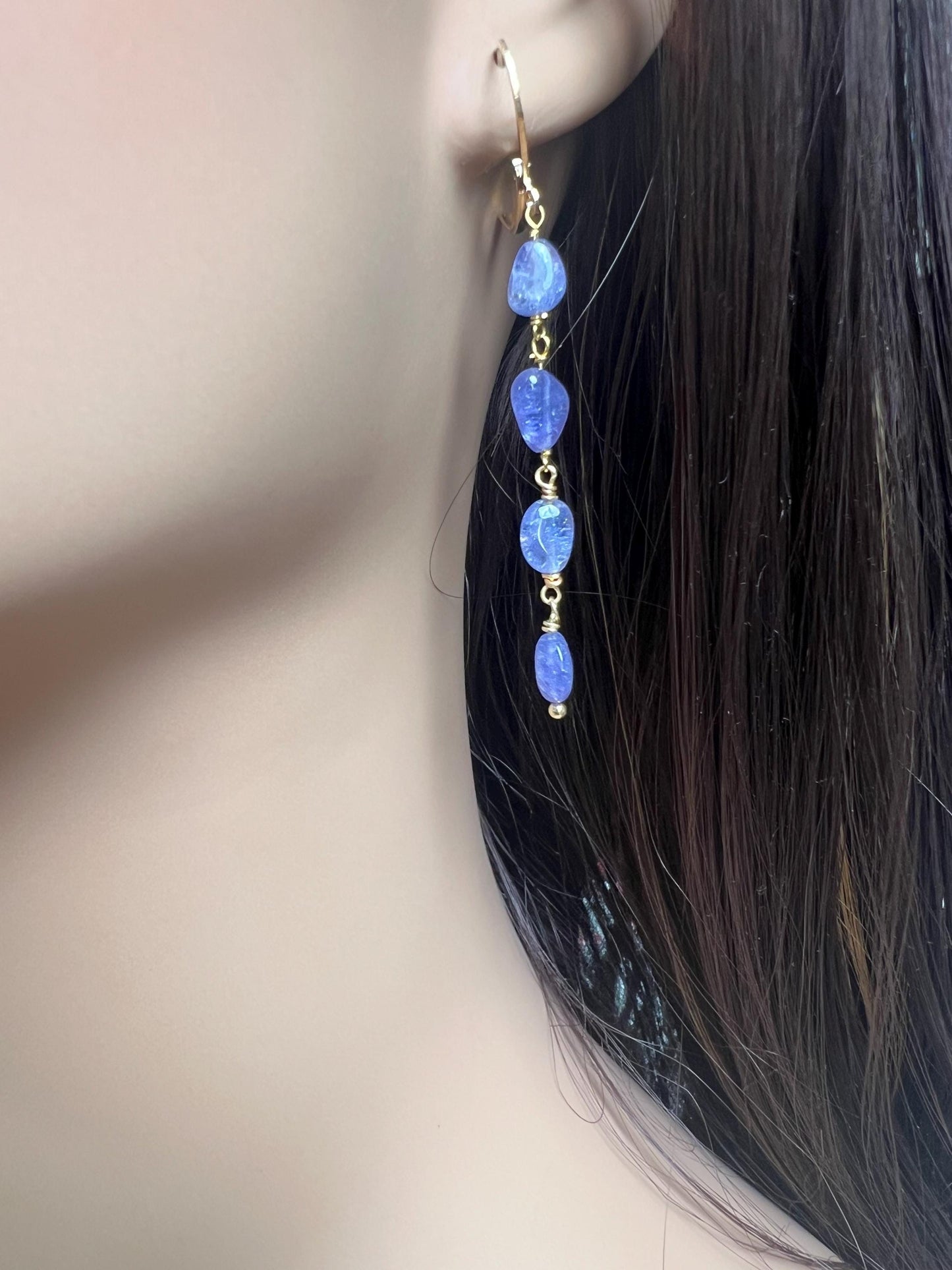 Natural Tanzanite 7-8.5mm oval smooth 18k gold vermeil Wire Wrapped handmade bracelet and earrings Elegant gift