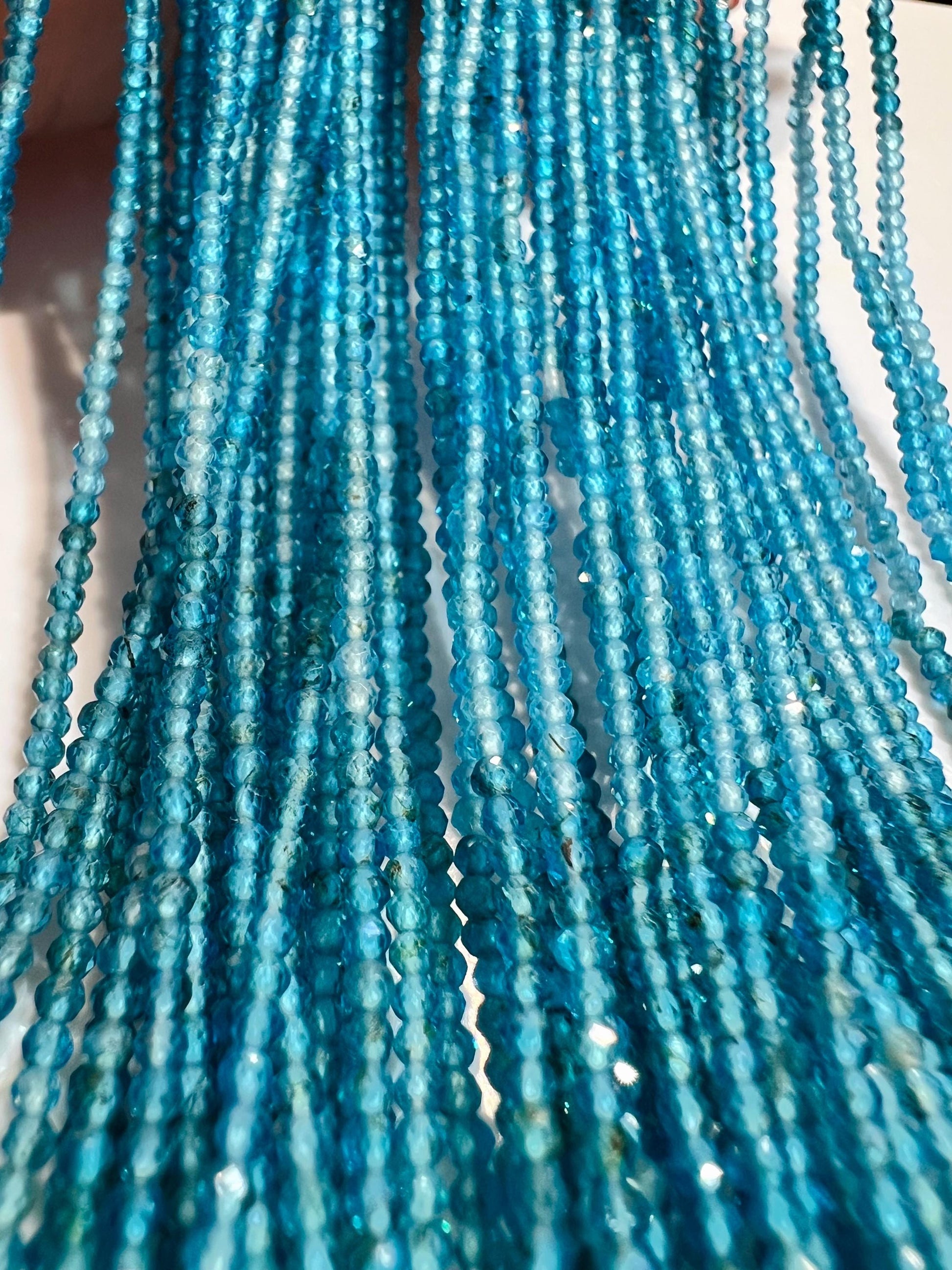 Natural Neon blue Apatite 2mm Micro Faceted Round beads for jewelry making 12” strand. Neon blue shaded beautiful bead. 1 strand
