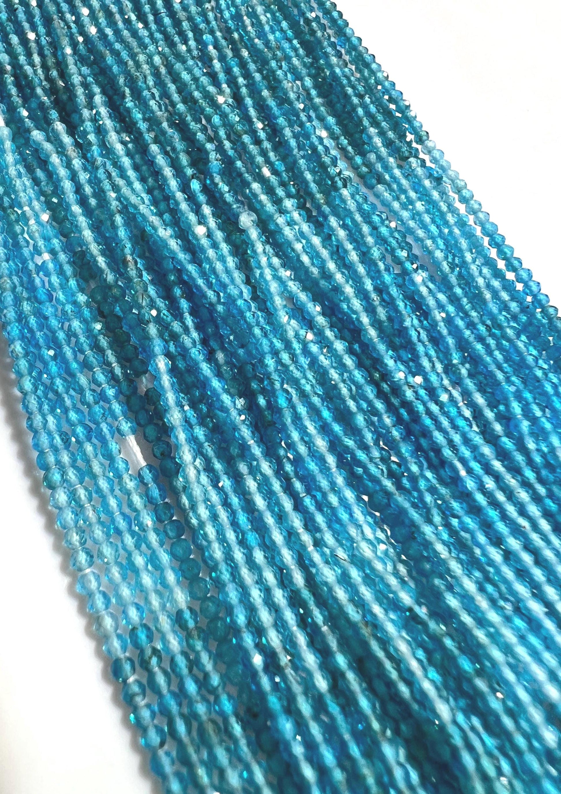 Natural Neon blue Apatite 2mm Micro Faceted Round beads for jewelry making 12” strand. Neon blue shaded beautiful bead. 1 strand