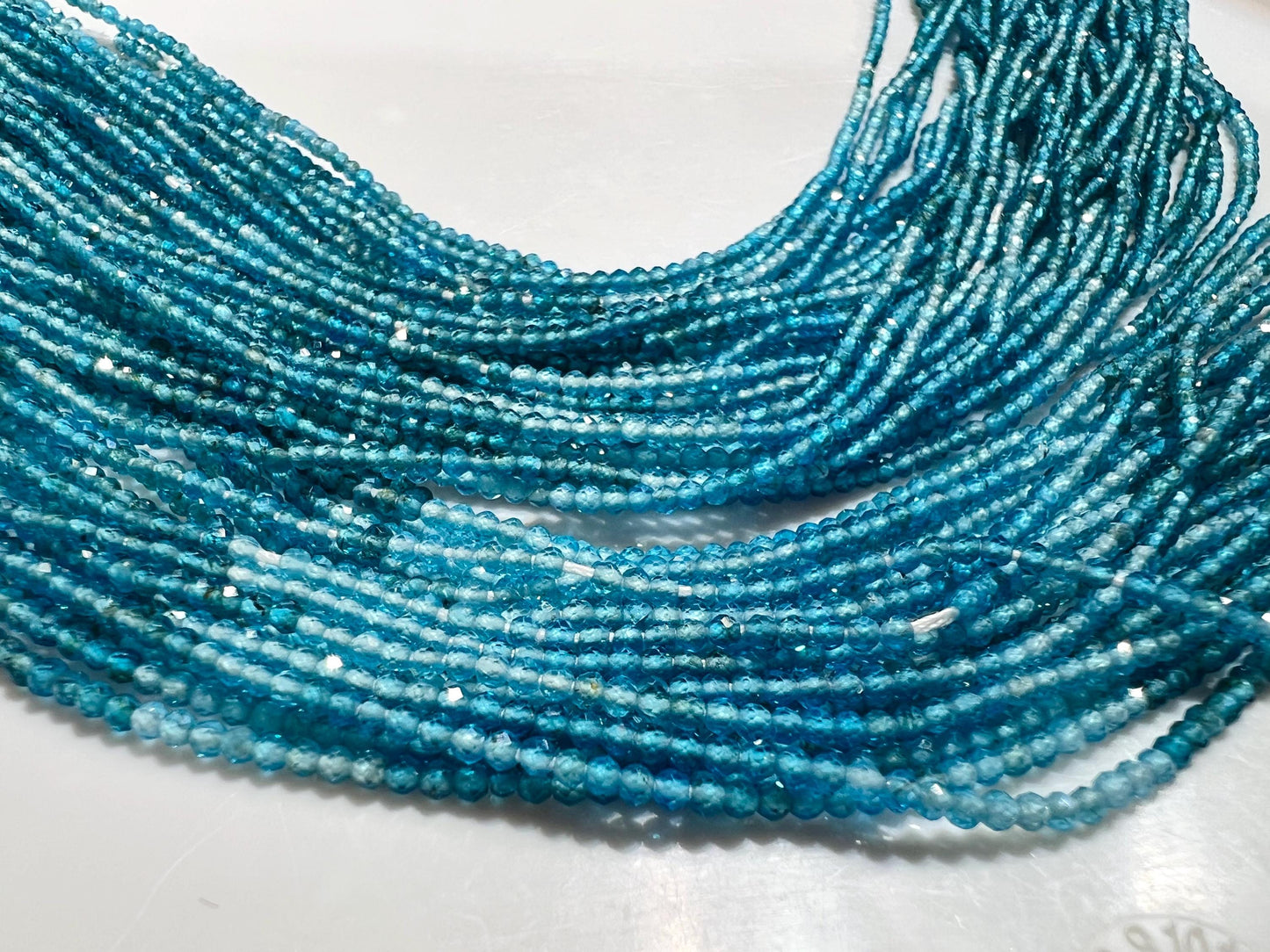 Natural Neon blue Apatite 2mm Micro Faceted Round beads for jewelry making 12” strand. Neon blue shaded beautiful bead. 1 strand