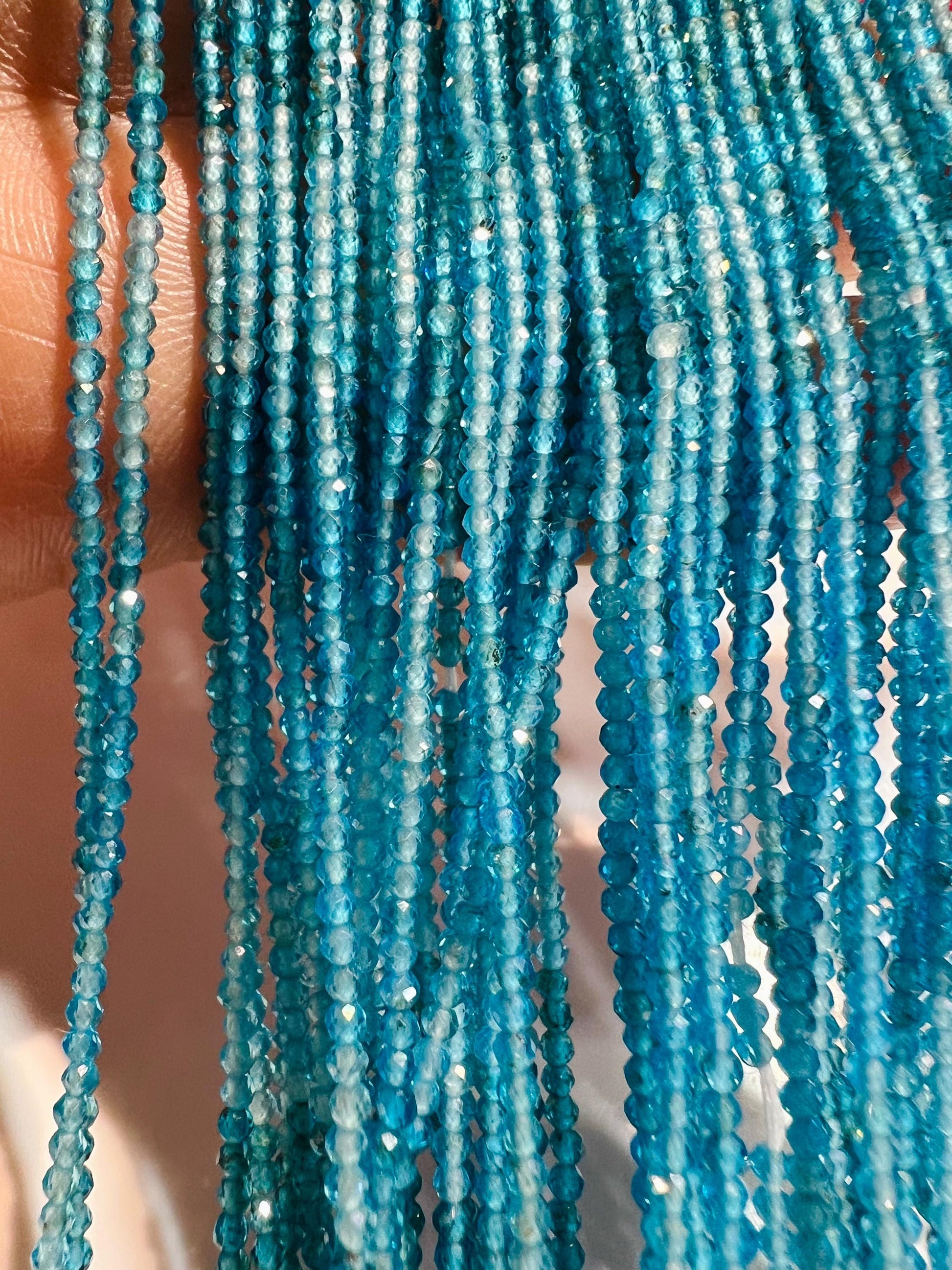 Natural Neon blue Apatite 2mm Micro Faceted Round beads for jewelry making 12” strand. Neon blue shaded beautiful bead. 1 strand
