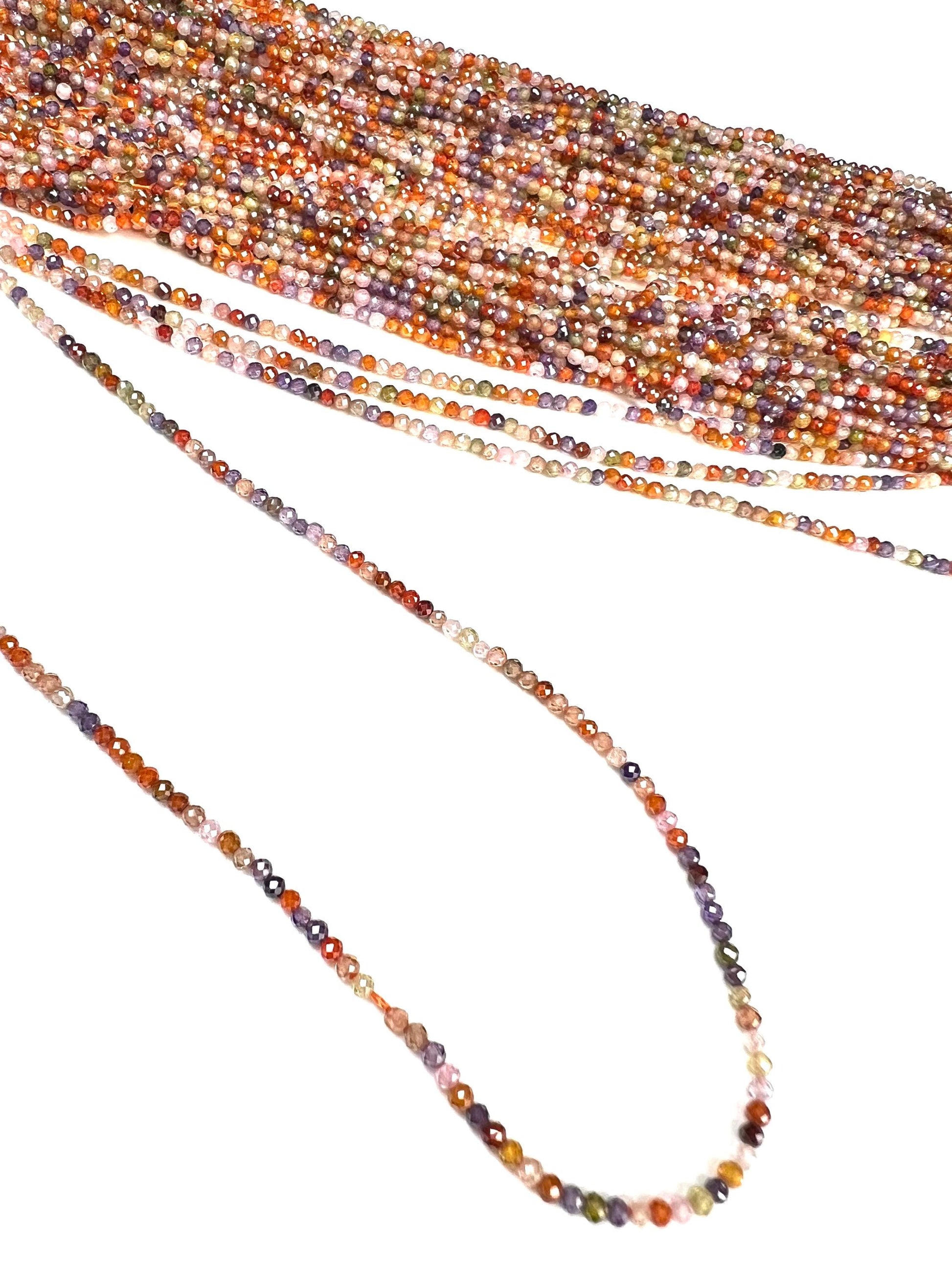 2mm Cubic Zirconia Multi color Micro Faceted Round Beads AAA Gemstone rainbow Jewelry Making CZ Beads 12" full Strand
