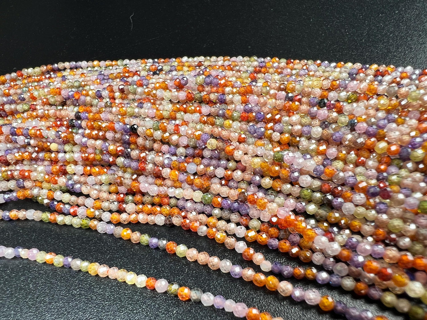 2mm Cubic Zirconia Multi color Micro Faceted Round Beads AAA Gemstone rainbow Jewelry Making CZ Beads 12" full Strand