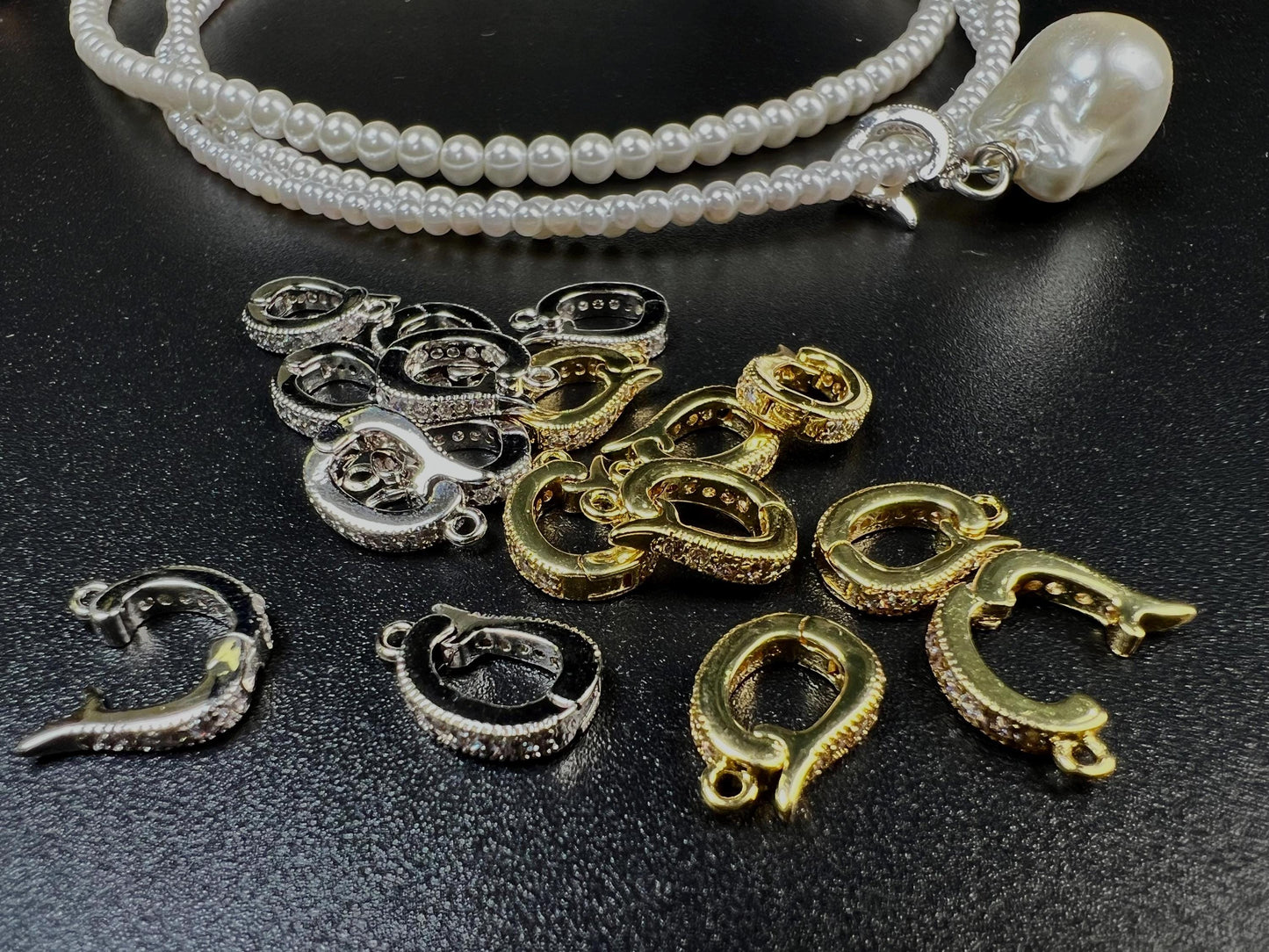 Cubic zirconia Sterling Silver CZ diamond Enhancer Hinged Bail Interchangeable Pendant holder 8x12mm snap on Bail