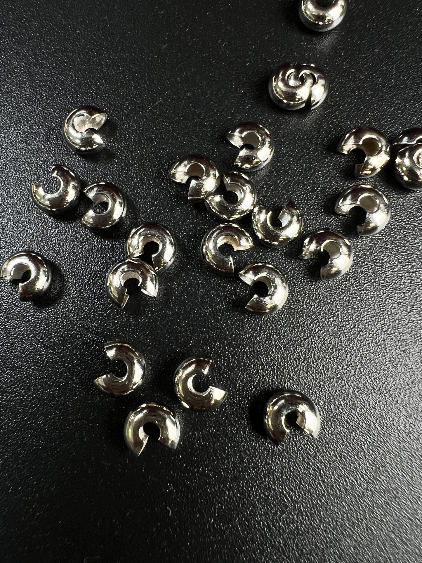 50 pieces 5mm Crimp Cover Rhodium silver high quality Jewelry Making Supplies goes over 2mm ,3mm crimp tube to cover it , wholesale