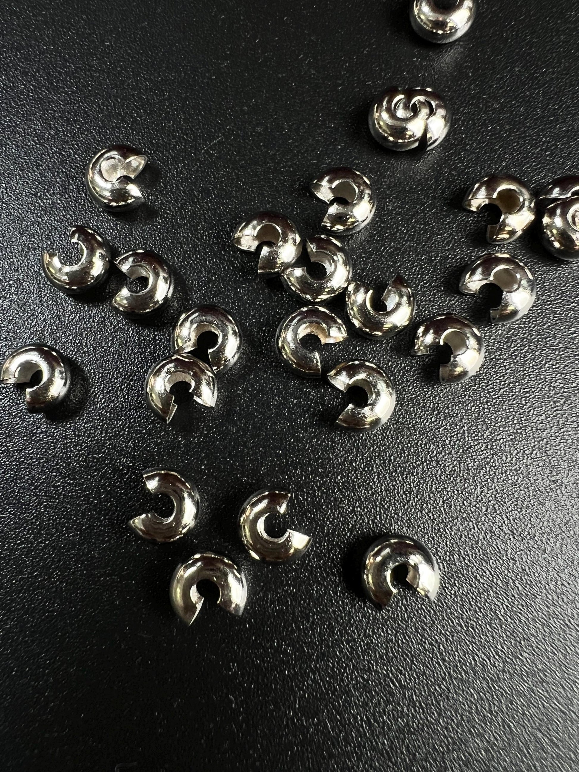 50 pieces 5mm Crimp Cover Rhodium silver high quality Jewelry Making Supplies goes over 2mm ,3mm crimp tube to cover it , wholesale