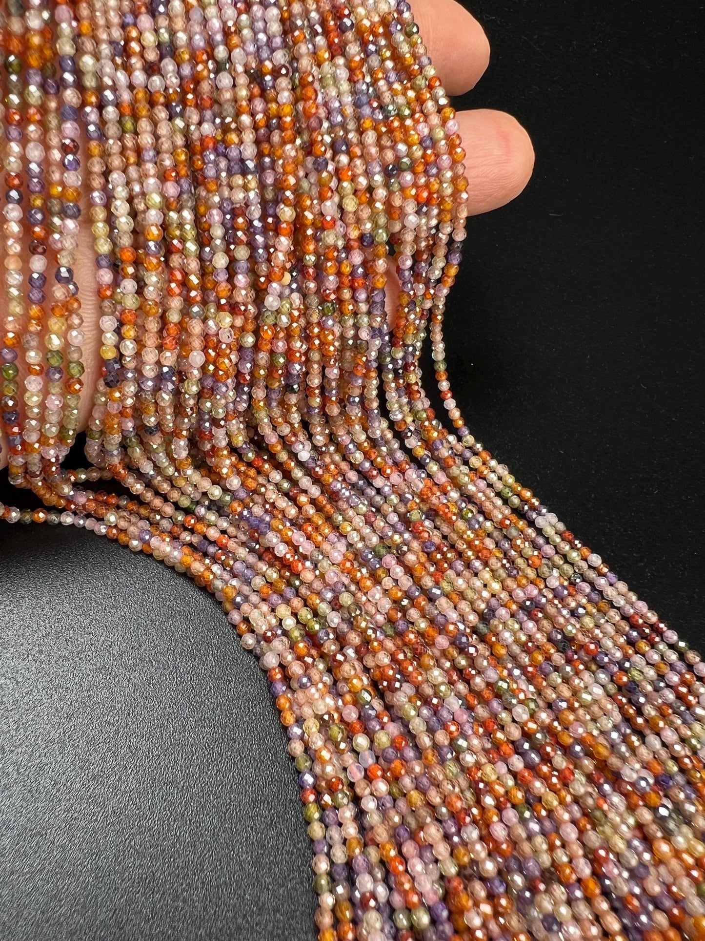 2mm Cubic Zirconia Multi color Micro Faceted Round Beads AAA Gemstone rainbow Jewelry Making CZ Beads 12" full Strand