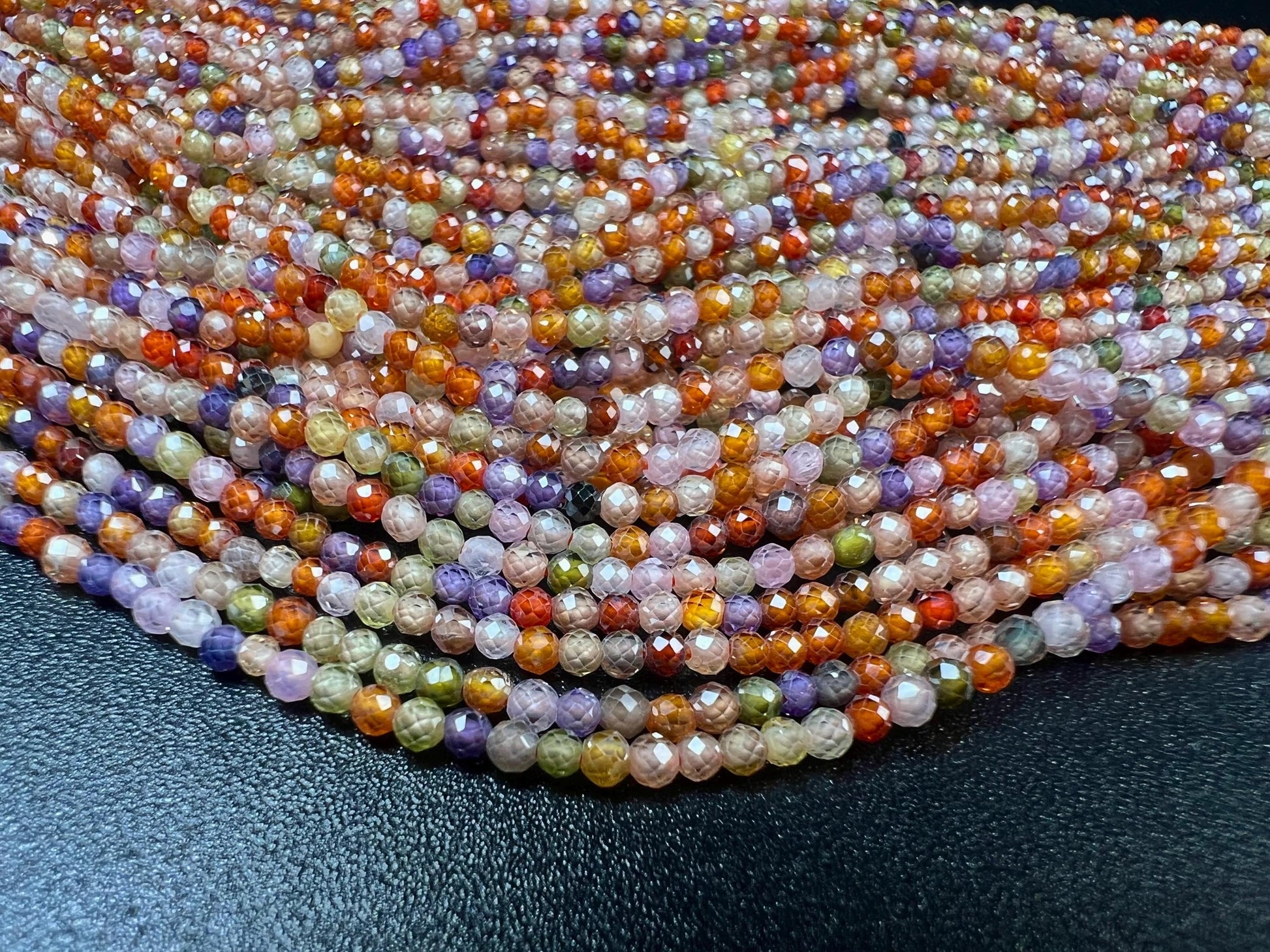 2mm Cubic Zirconia Multi color Micro Faceted Round Beads AAA Gemstone rainbow Jewelry Making CZ Beads 12" full Strand