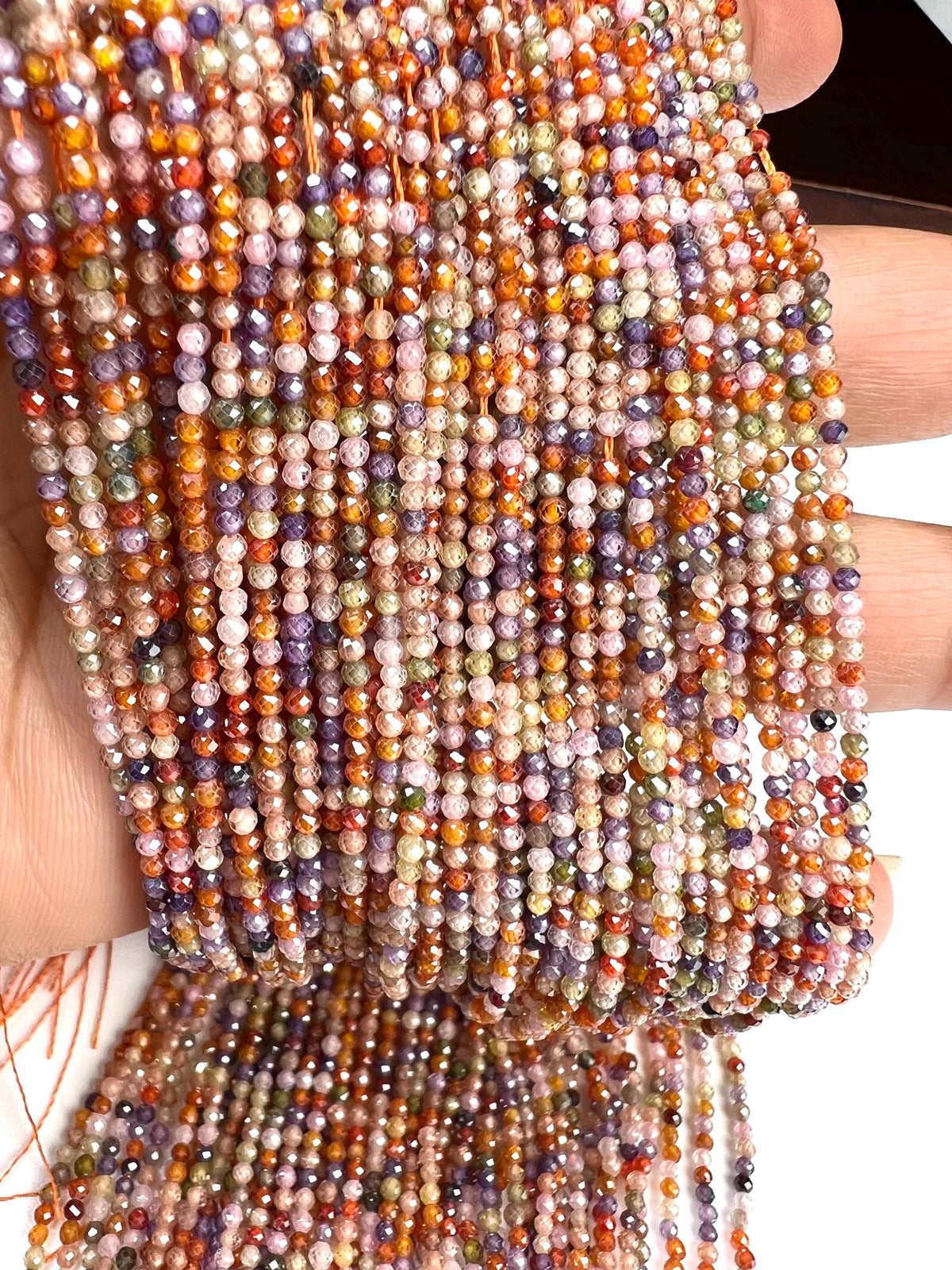 2mm Cubic Zirconia Multi color Micro Faceted Round Beads AAA Gemstone rainbow Jewelry Making CZ Beads 12" full Strand