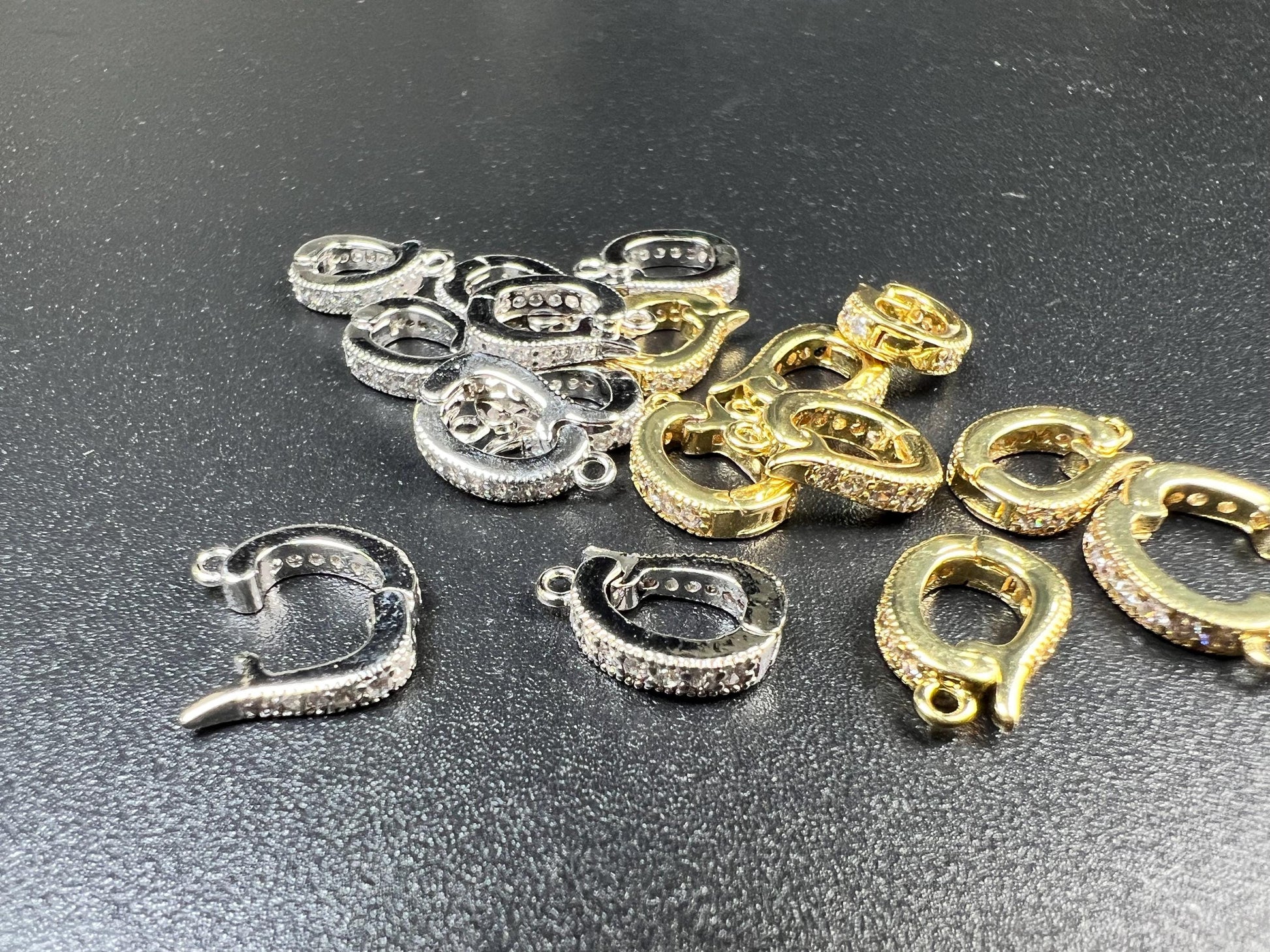 Cubic zirconia Sterling Silver CZ diamond Enhancer Hinged Bail Interchangeable Pendant holder 8x12mm snap on Bail