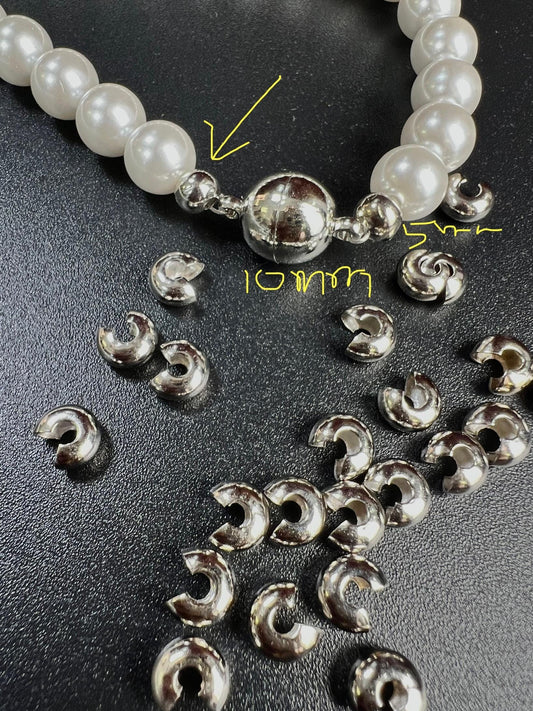 50 pieces 5mm Crimp Cover Rhodium silver high quality Jewelry Making Supplies goes over 2mm ,3mm crimp tube to cover it , wholesale