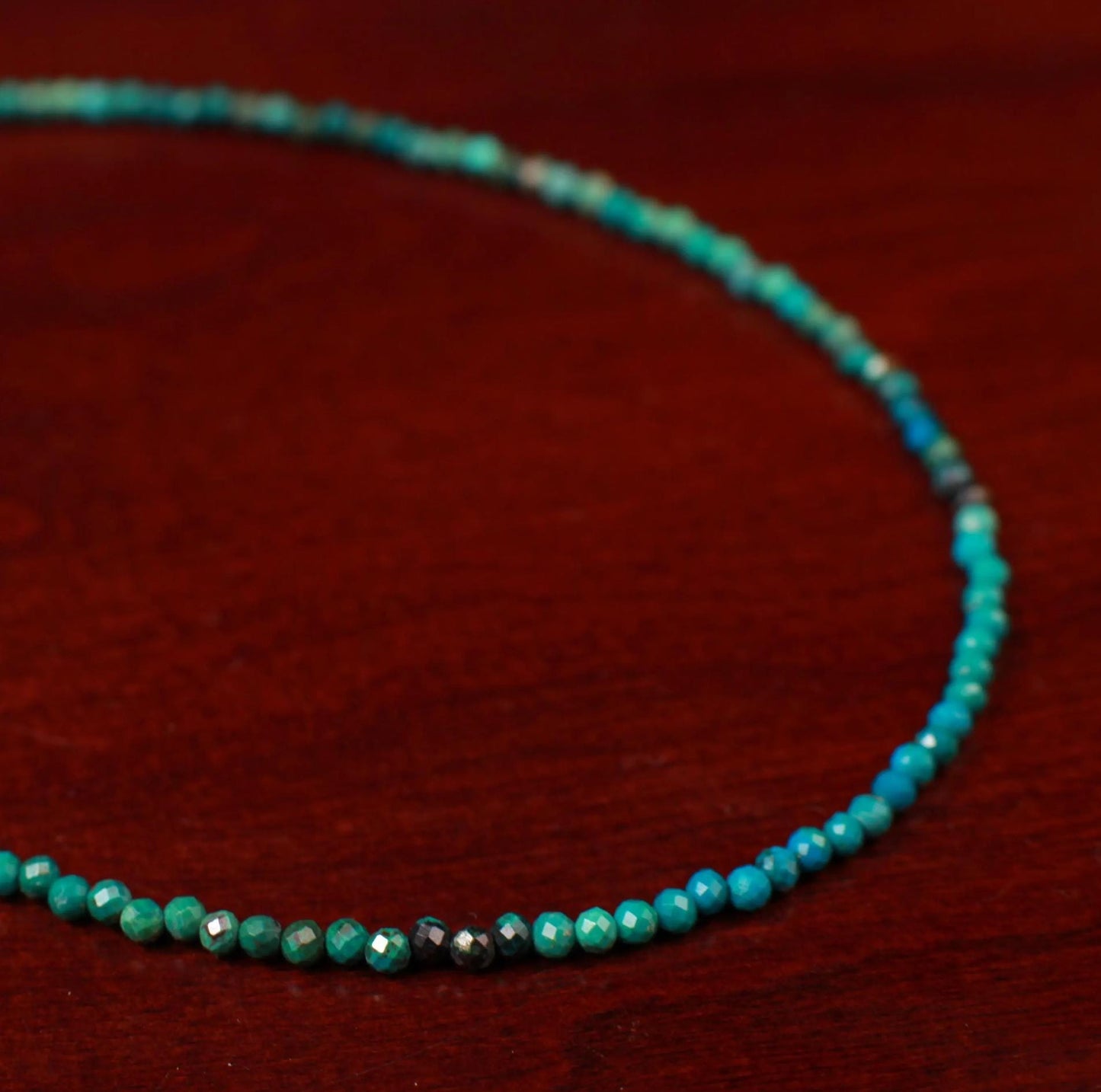 Natural Chrysocolla 2mm Faceted Round with 925 Sterling Silver, Choker Layering Elegant Necklace, Gift
