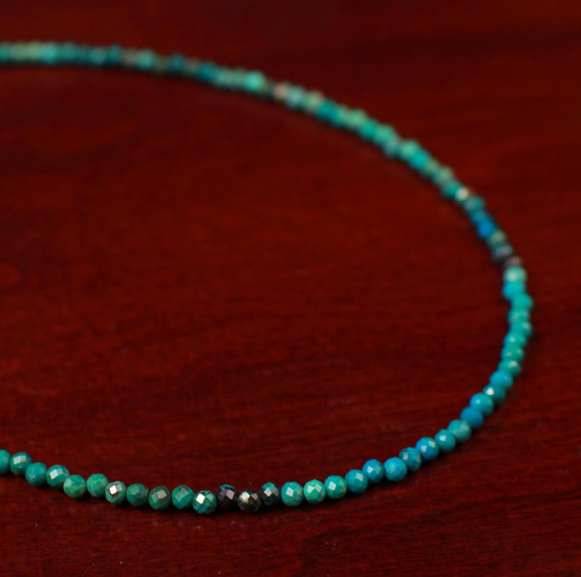Natural Chrysocolla 2mm Faceted Round with 925 Sterling Silver, Choker Layering Elegant Necklace, Gift