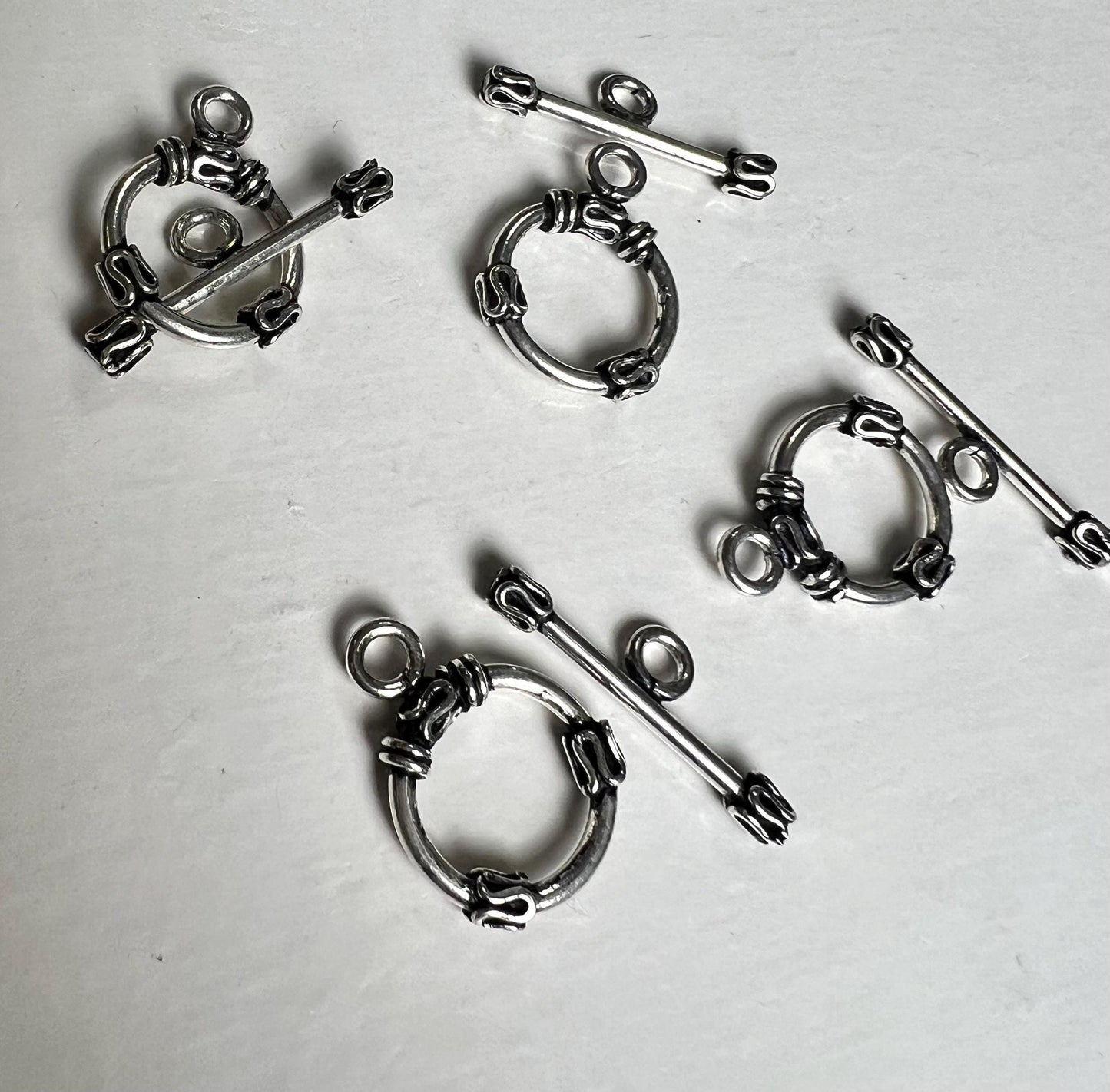 Sterling silver bali toggle clasp, heavy weight 15mm round vintage handmade designed jewelry making toggle clasp, 1set