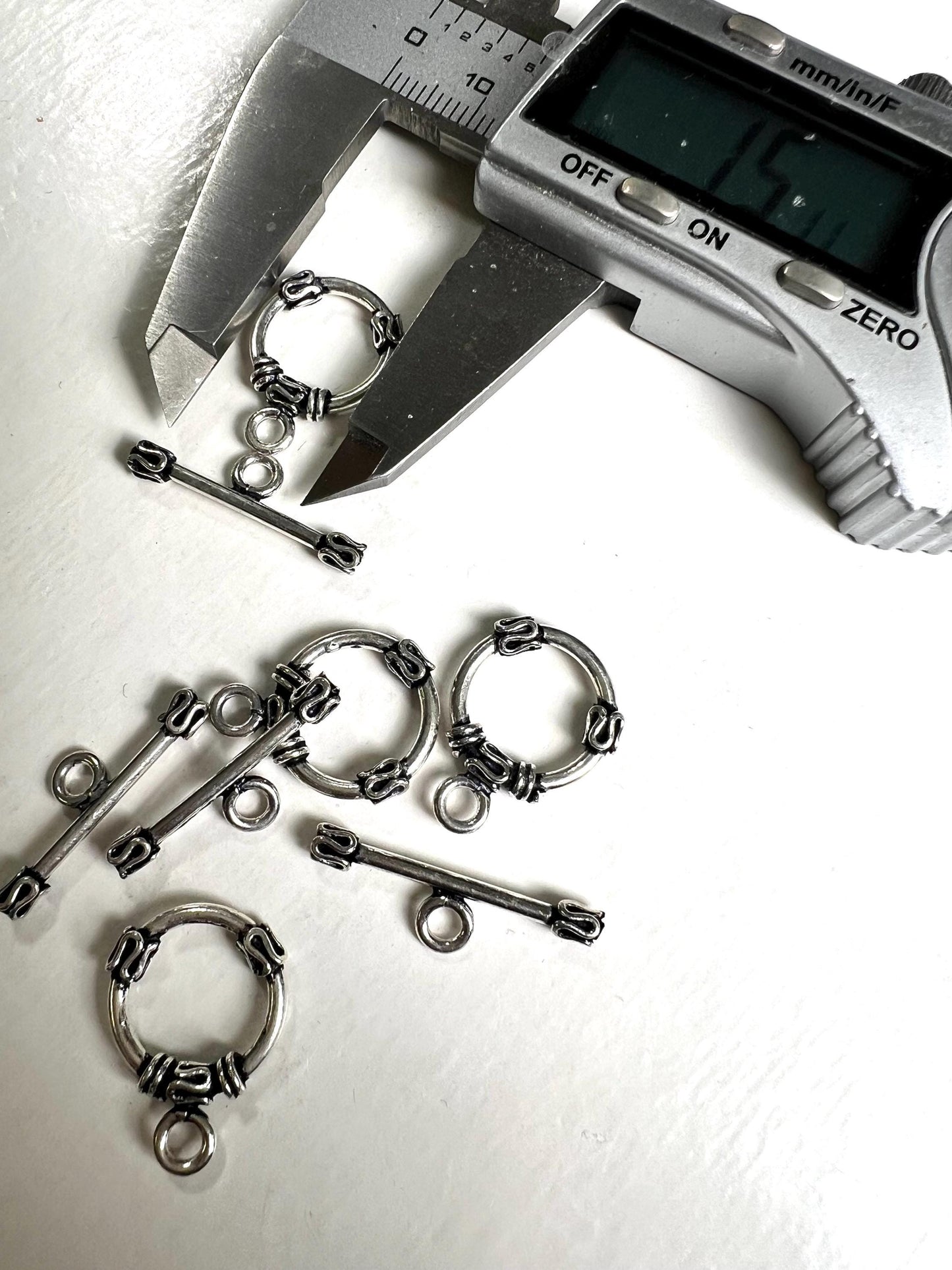 Sterling silver bali toggle clasp, heavy weight 15mm round vintage handmade designed jewelry making toggle clasp, 1set