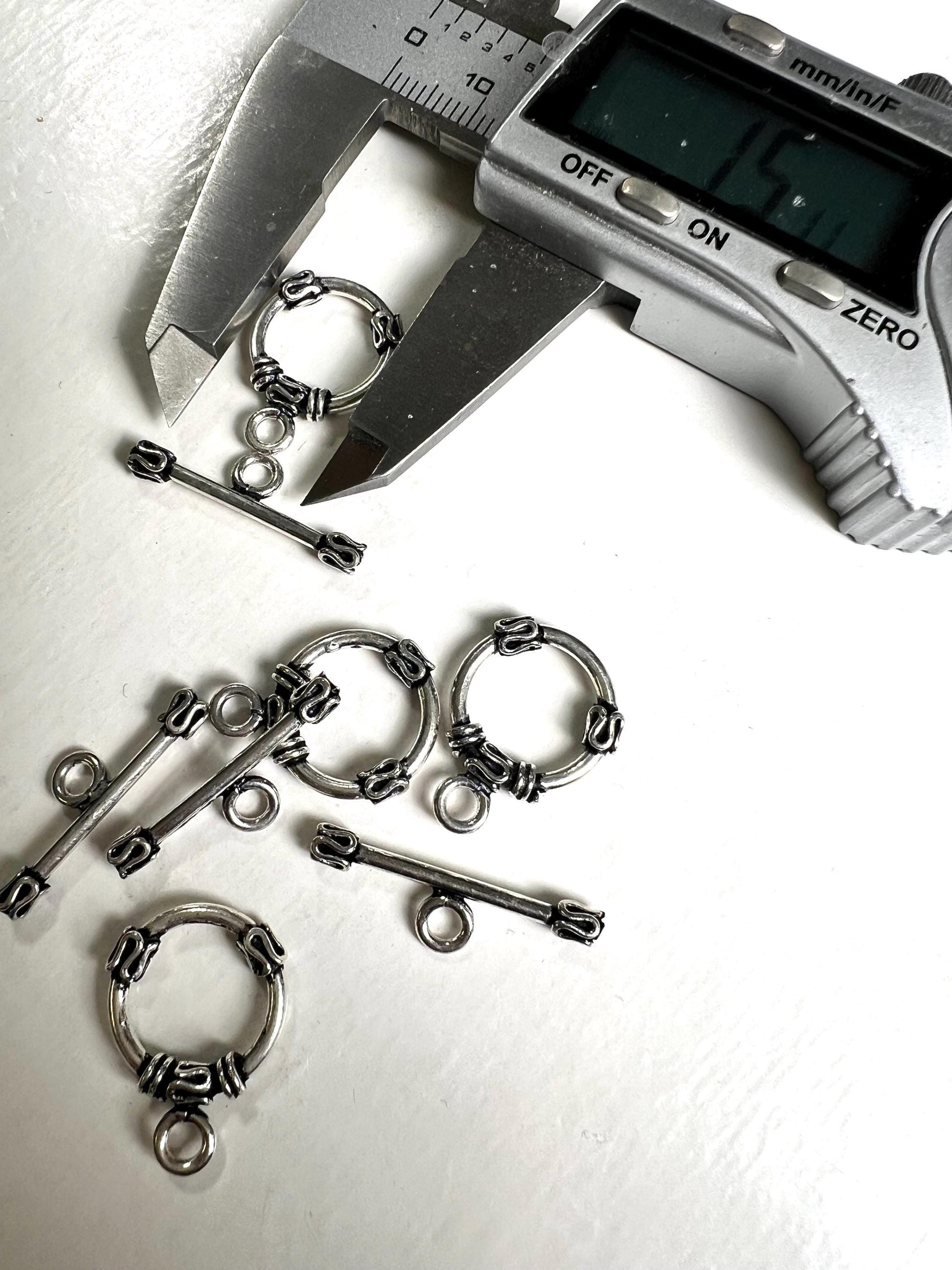 Sterling silver bali toggle clasp, heavy weight 15mm round vintage handmade designed jewelry making toggle clasp, 1set