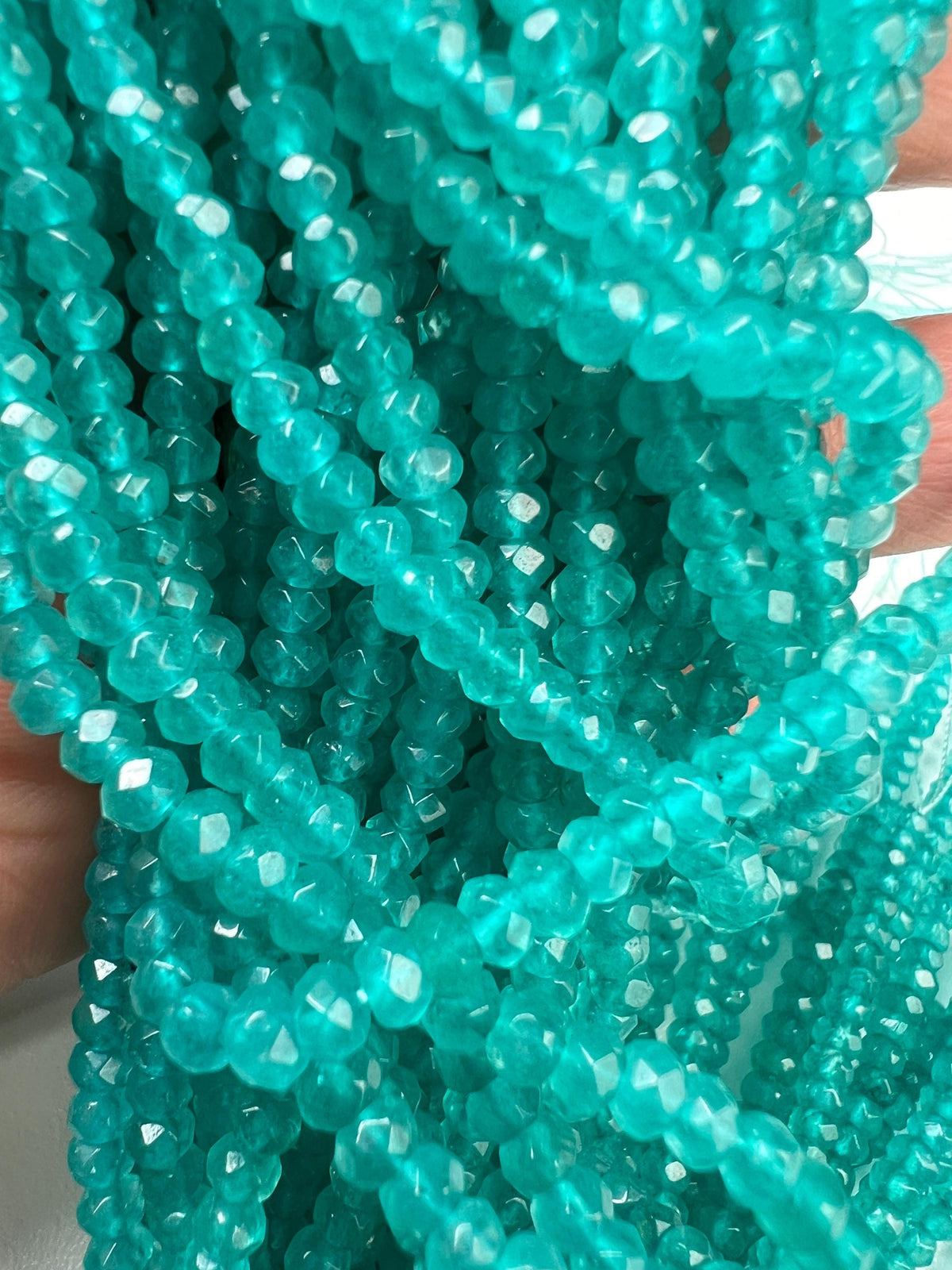 Neon Blue Apatite 4mm Faceted Roundel Beads 15” full strand for Jewelry Making Apatite Beads