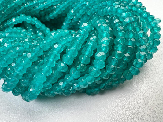Neon Blue Apatite 4mm Faceted Roundel Beads 16” full strand for Jewelry Making Natural Apatite Beads