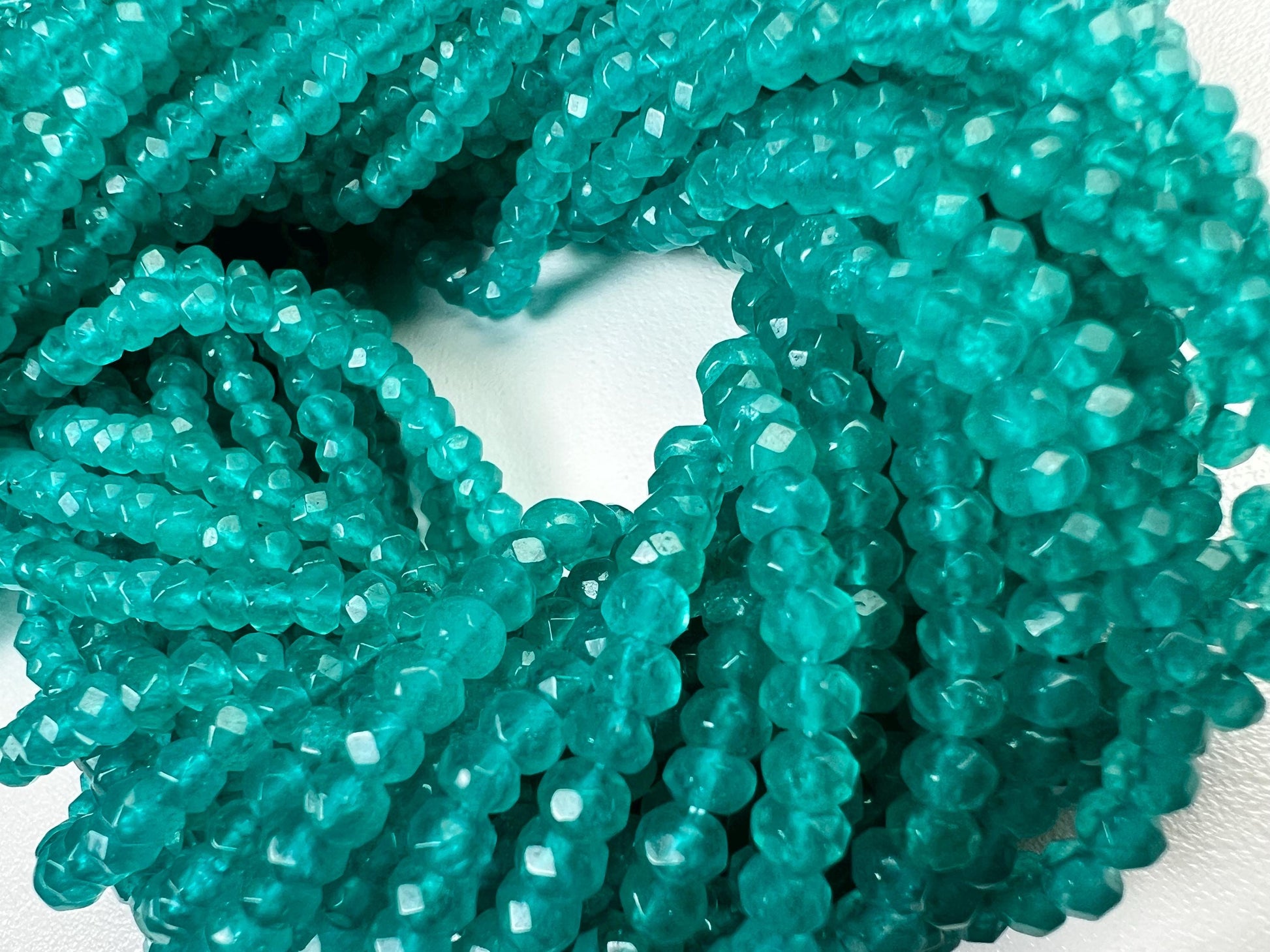 Neon Blue Apatite 4mm Faceted Roundel Beads 15” full strand for Jewelry Making Apatite Beads