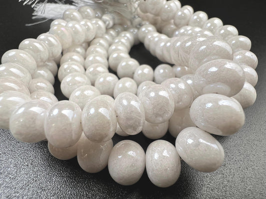 Natural Silverite White Smooth Roundel 8-9mm, Jewelry Making Gemstone Beads 8" strand