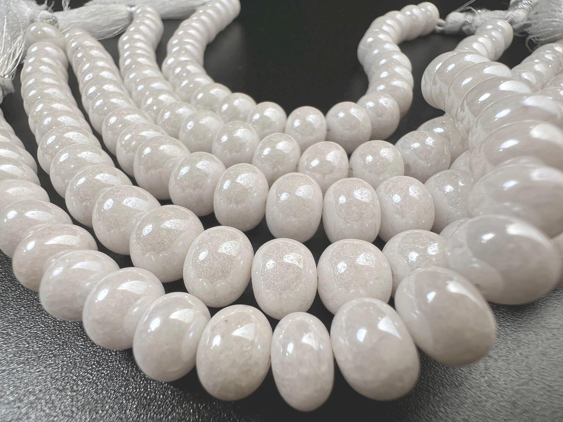 Natural Silverite White Smooth Roundel 8-9mm, Jewelry Making Gemstone Beads 8" strand